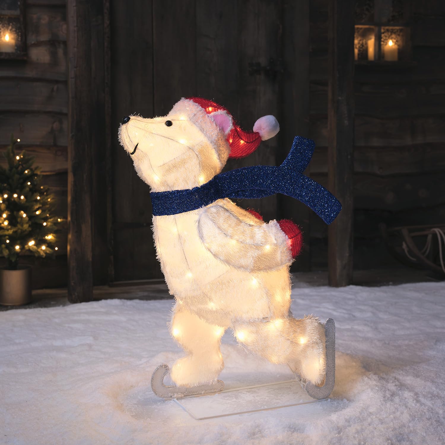 WIVAYE 2,1 m lange opblaasbare kerstbeer, outdoor opblaasbare kerstman en pinguïn rijden op witte ijsbeer, opblazen tuin decoratie met 4 LED-verlichting voor vakantie kerstdecoratie