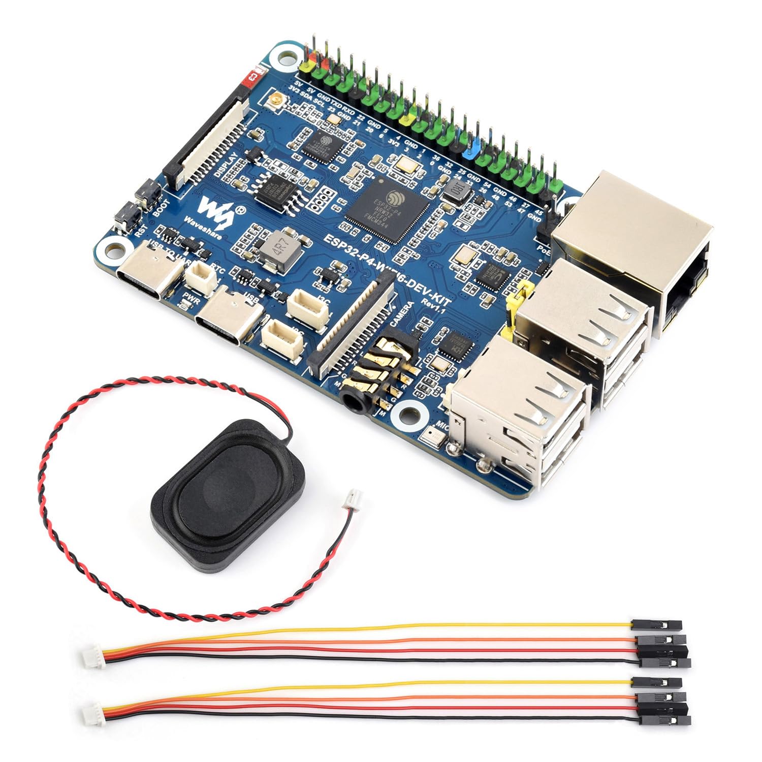 Waveshare ESP32-P4-WIFI6-DEV-KIT High-Performance Development Board, Based on ESP32-P4 & ESP32-C6, Supports Wi-FI 6, BT 5 & BLE 5, Bundle with Board and Speaker