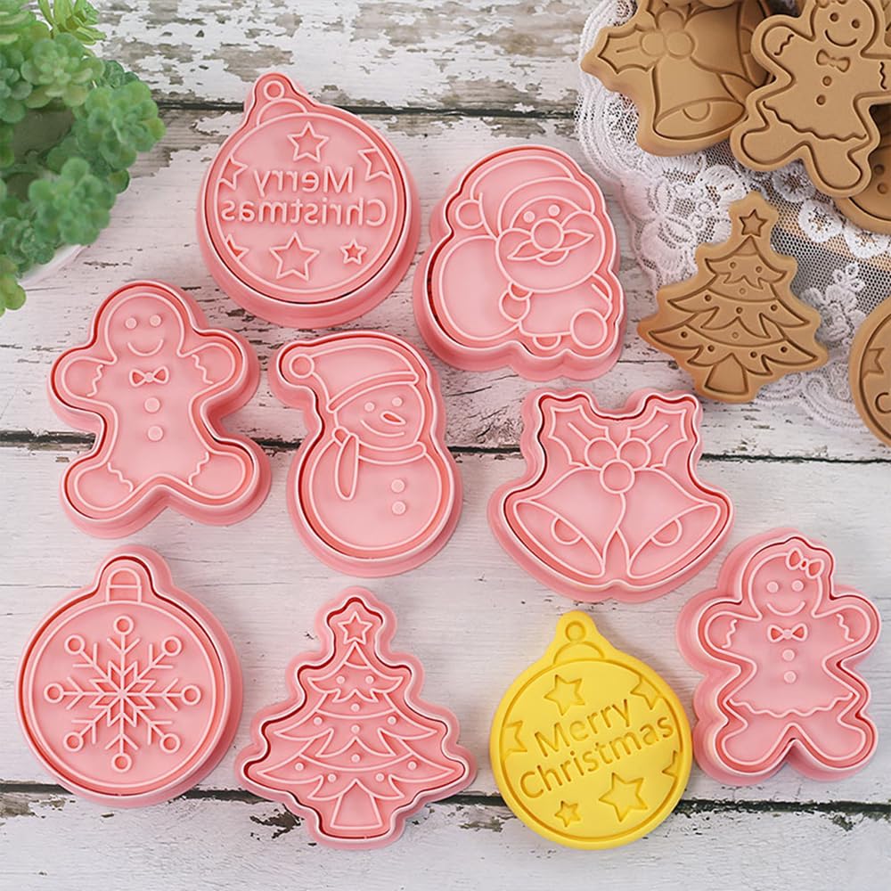 8 PCS Christmas Cookie Cutters Christmas Plastic Cookie Cutters Christmas Cookie Stamps for Chriatmas Baking Decorations G - Image 4