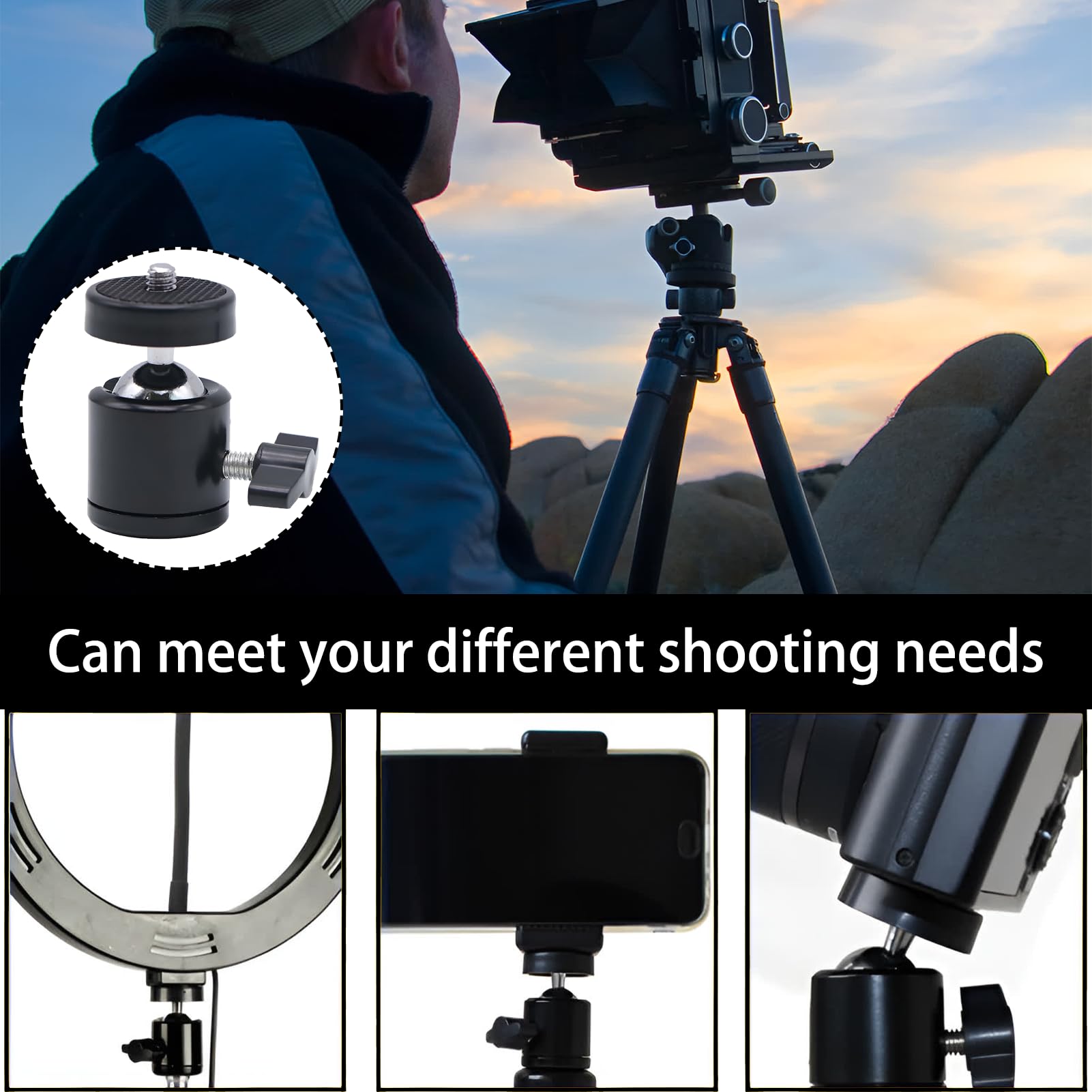 Mini Kugelkopf-Statividapter – 360° Drehbar, 1/4 Zoll Gewinde, Für Kamera, Licht & Projektor