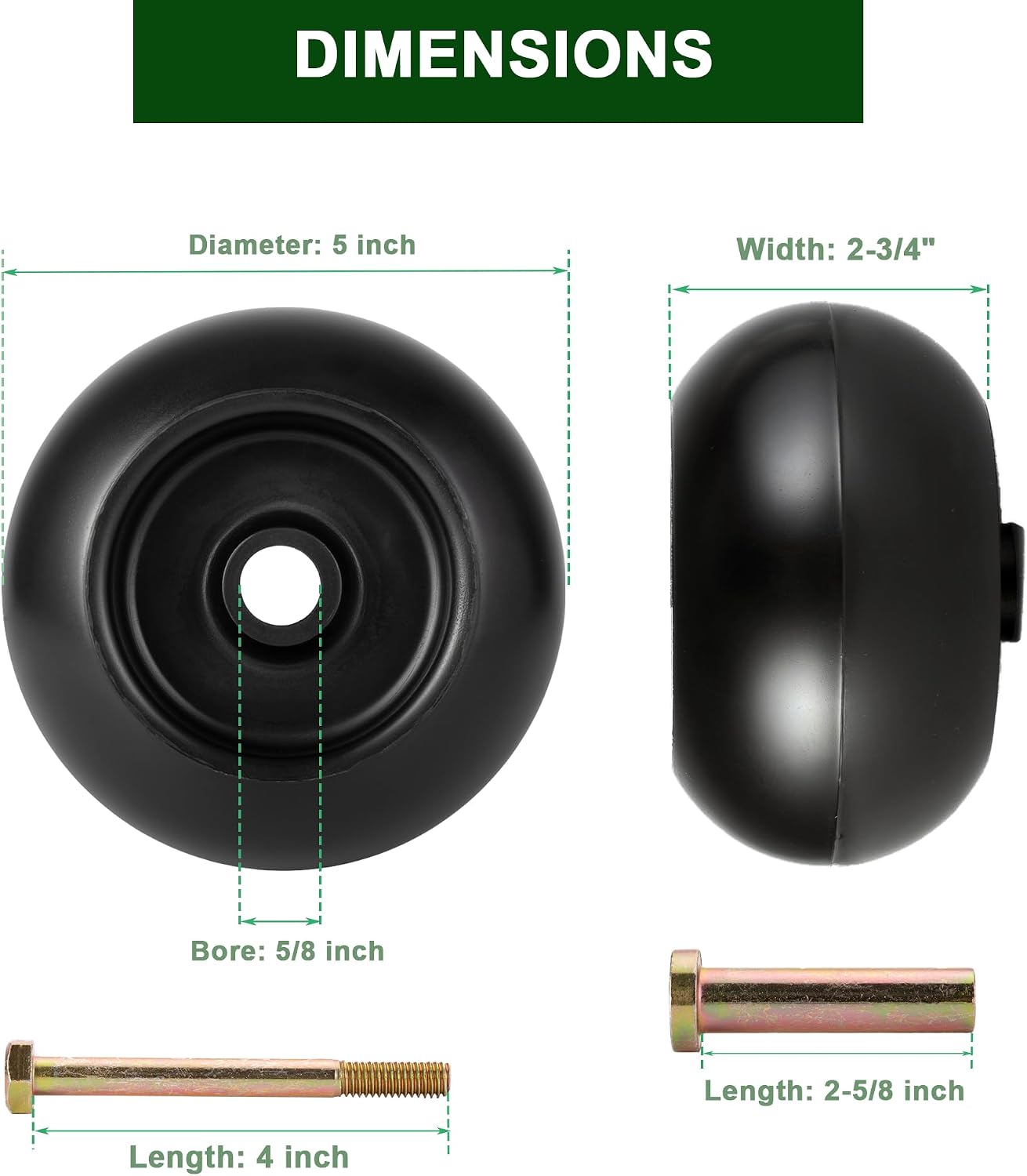 Mower Anti Scalp Deck Wheel Kit Compatible with Exmark 1-603299 103-3168 103-4051 103-7263 Kubota K5371-42110 BadBoy 022-5234-98 Deck Wheels Bore 5/8” Wheel