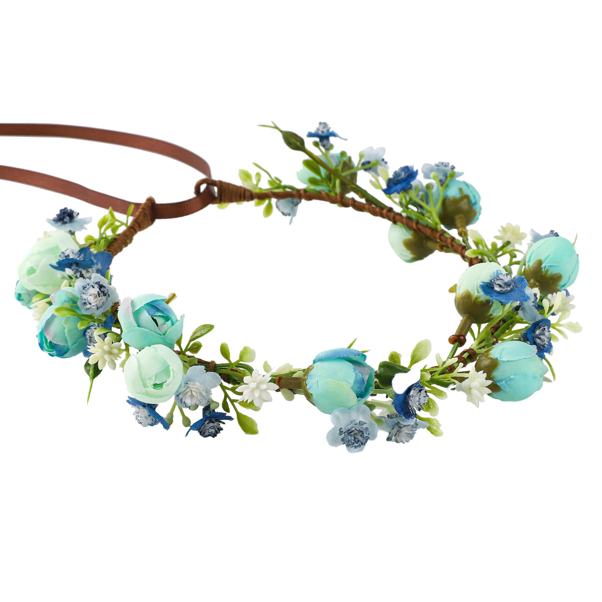 KorViSHOW Handmade Flower Crown Fairy Green Leaf Headpiece Floral Headband for Bridal Weeding Elf Wreath Girls Headdress Cosplay Photo Prop(Blue Style