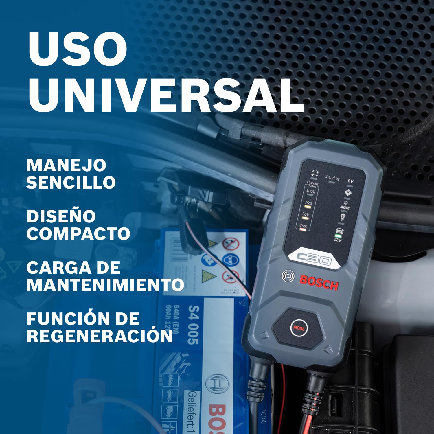 BOSCH Cargador de batería de Coche 3,8A para Coche Camiones Moto 0 189 911 030
