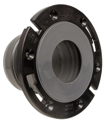 FlexOn 4 Inch Toilet Flange Repair Kit for Home Improvement, No-Wax Commode Flange with Spacer, Offset Bolts & Seal Gauge - Fits ABS, Cast Iron & Tile Floors, Elevates 3/8 to 1-1/8 (Black/Gray)
