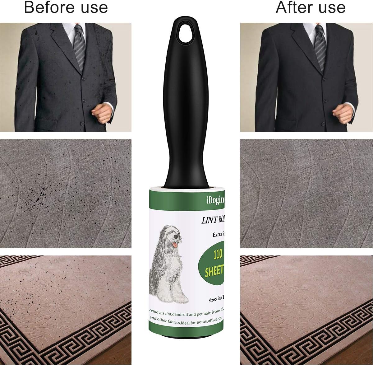 660 Sheets Lint Rollers for Pet Hair Extra Sticky, iDogin Lint Remover with 2 Upgrade Handle, 6 Refills, Value Lint Roller Set for Clothes, Furniture, Pet, Fur, Hair Removal