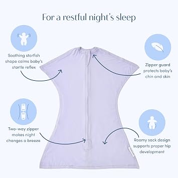 SleepingBaby Bamboo Zipadee-Zip Transition Swaddle - EverSoft Starfish Design Breathable Wearable Blanket with Two-Way Zipper, Medium (6-12 months), Lilac