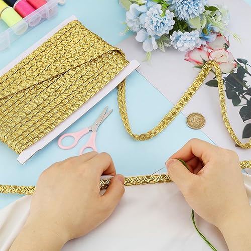 Miniatura 3 de FINGERINSPIRE 19.69 yardas de cinta de encaje trenzado metálico de 0.433 in de ancho, cinta de encaje corrugado de filigrana dorada adorno de encaje