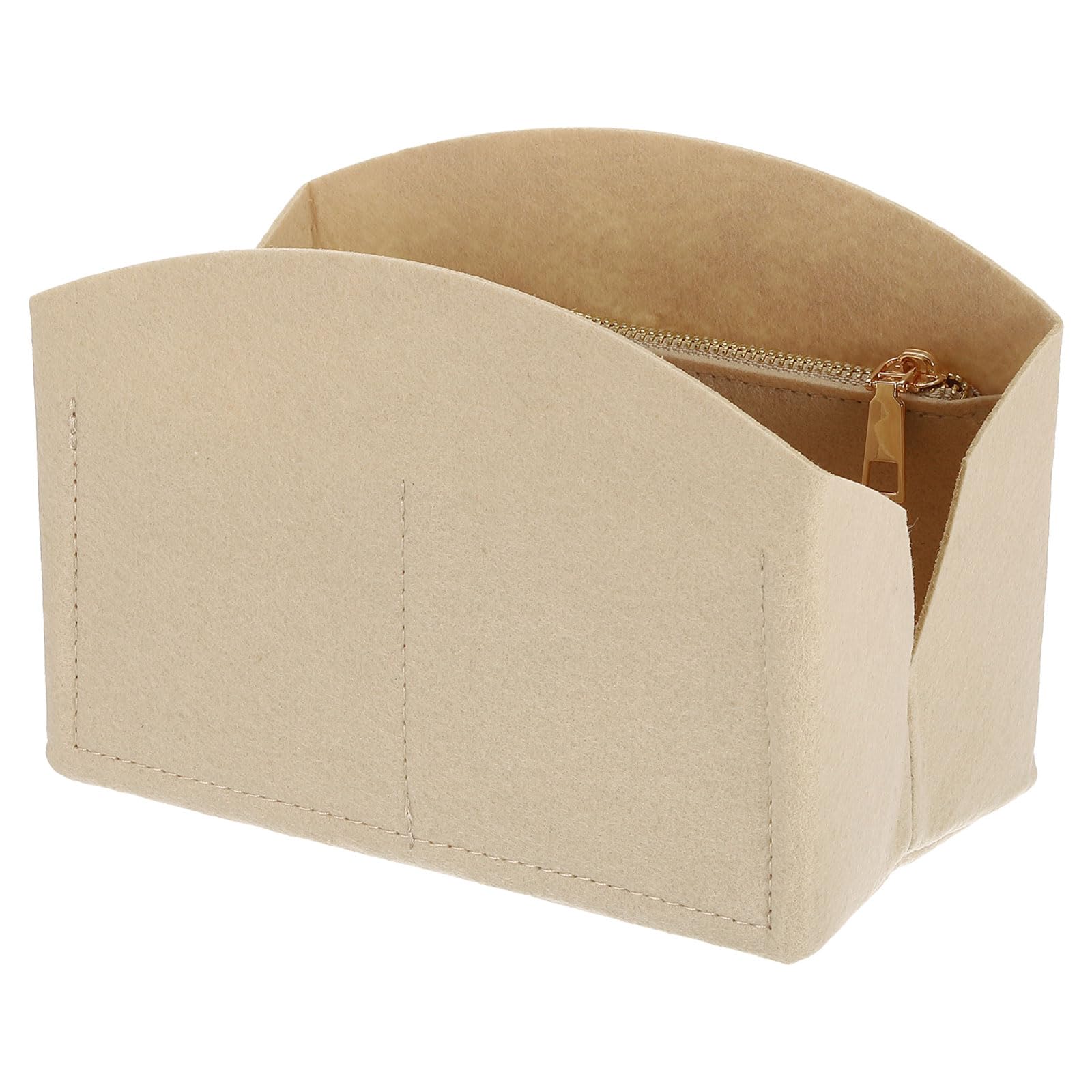 QUARKZMAN Wkład organizera kieszonkowego, przenośne kieszenie filcowe z metalowym zamkiem błyskawicznym, wieloma przegródkami, wyściółka kieszonkowa na wypukły Satchel (20 cm x 10 cm x 14 cm, beżowy