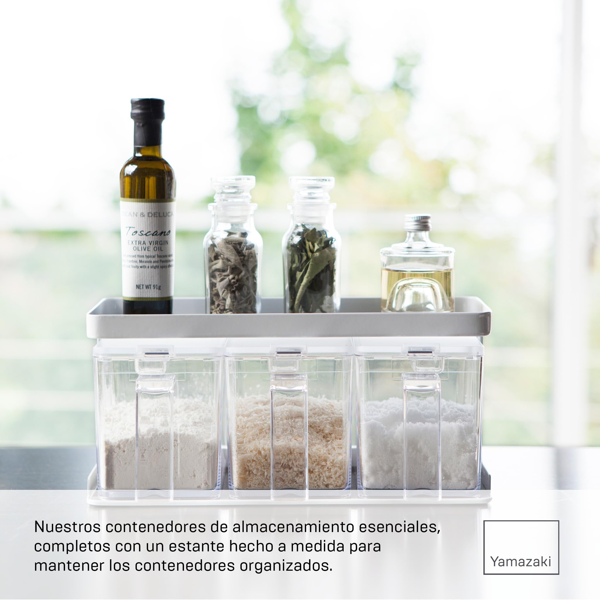 YAMAZAKI 3343 TOWER Spice Bottles X3 & Rack, white, PS Resin/Steel, 27.5 x 11.5 x 13.5 cm