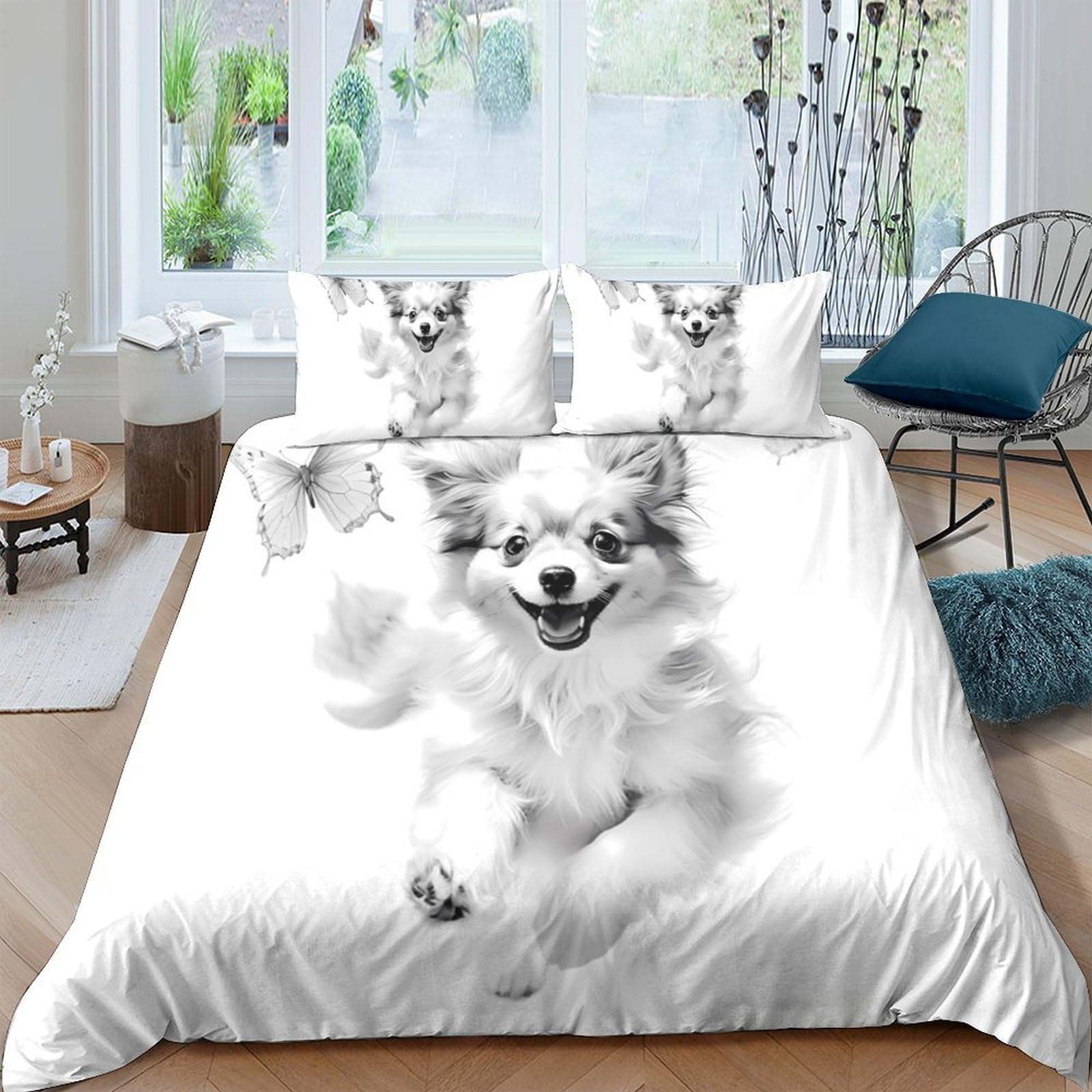 Ctjqhvkz Style-10 3D Printed Fluffy Dog Fitted Sheet Microfiber Soft White Puppy Bed Sheet For Bedroom Dorm Mattress Cover Decor Single（135X200cm）