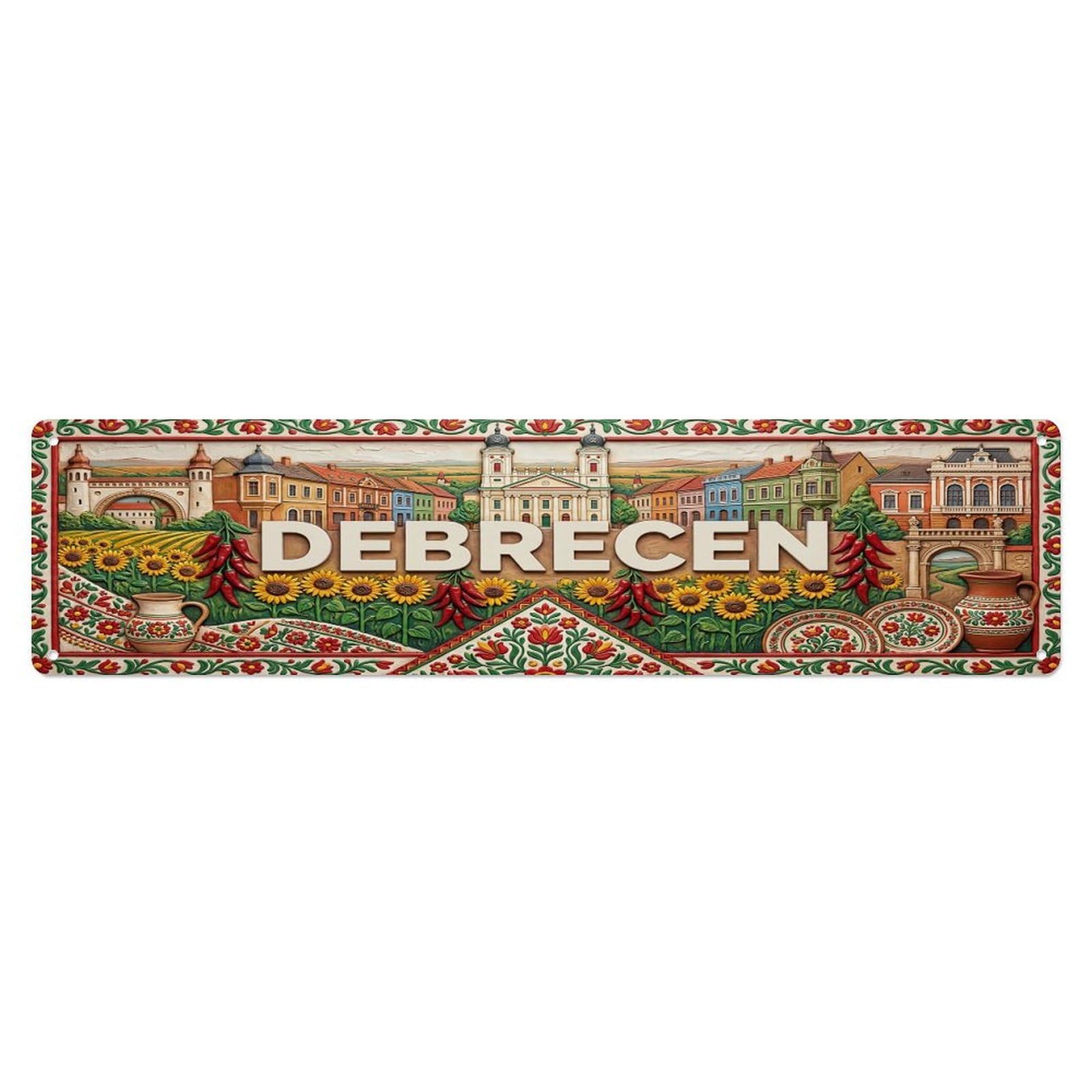 Gead 4X16inch Style Vintage Debrecen Hungary Flag Pattern Metal Tin Sign