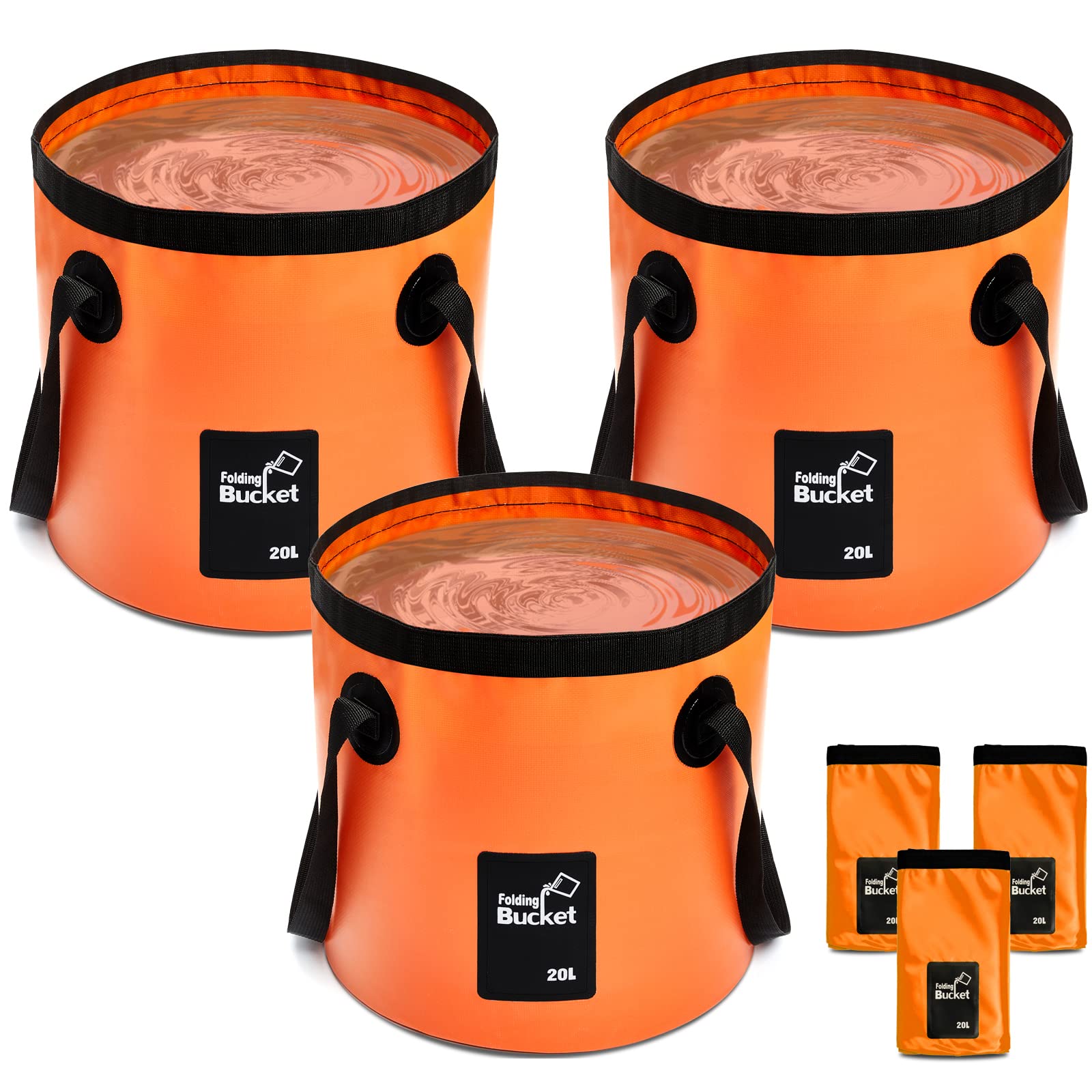 3 Pcs 5 Gallon Black Bucket Collapsible Foldable Bucket Handle For Camping Fishing Hiking To Hold Water Folding Container Carry Bag Multiple Use Portable Fold Up Lightweight - View #3