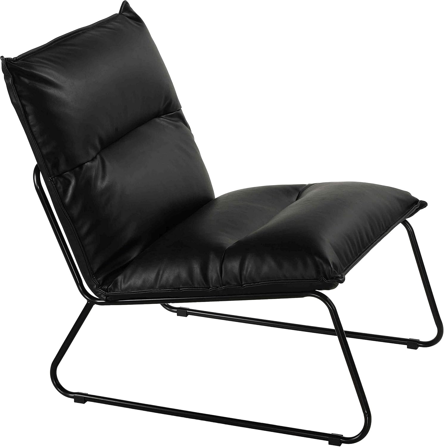 Cortesi Home Havana Accent Chair in Distressed Black Faux Leather and Metal Legs