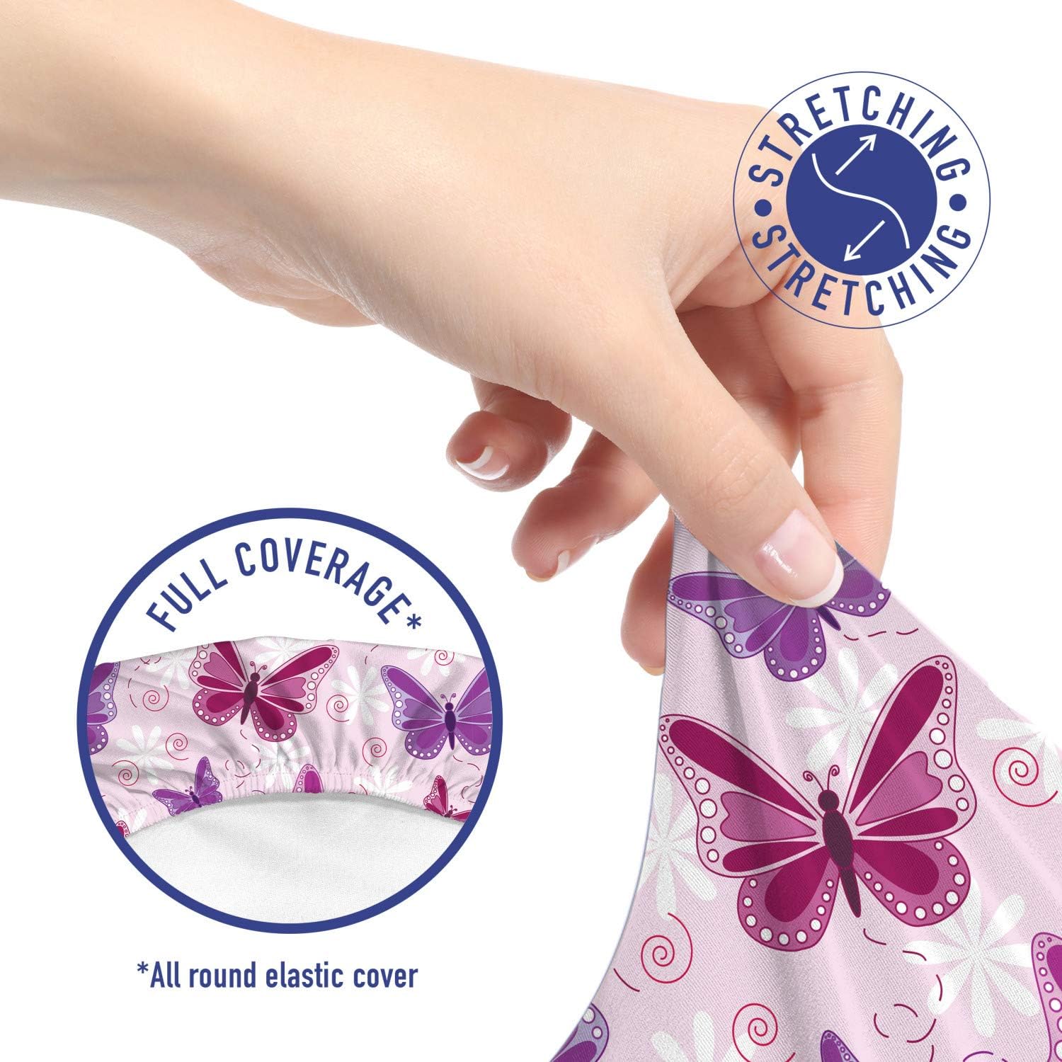 Ambesonne Butterfly Office Chair Slipcover, Various Flying Butterflies Colors Hippie Style Print Design, Protective Stretch Decorative Fabric Cover, Standard Size, Purple Pink