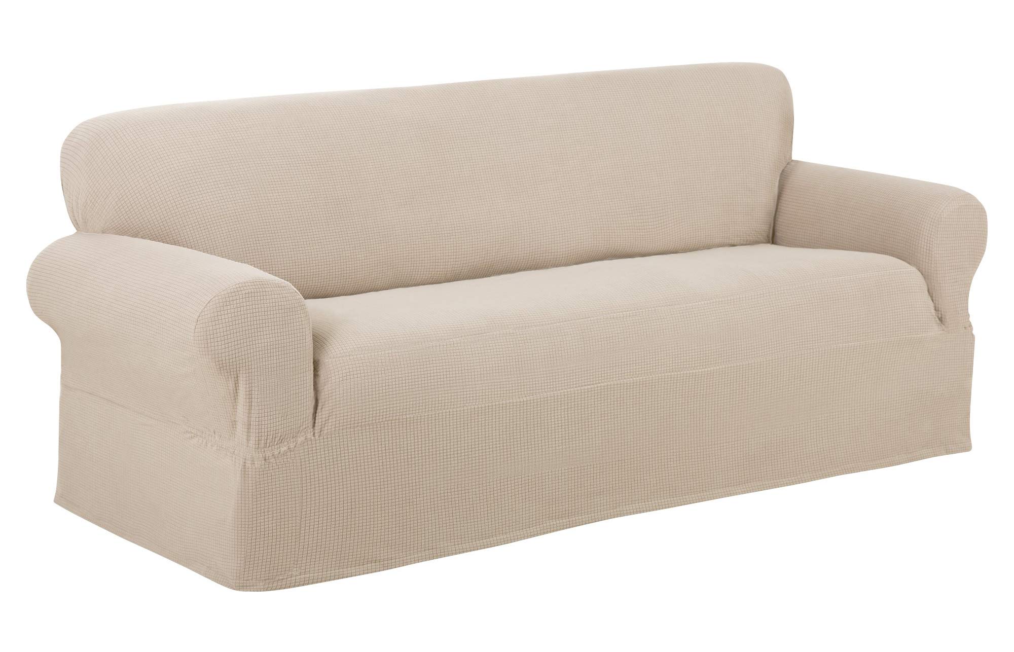 Maytex Reeves Stretch 1 Piece Sofa Furniture Cover Slipcover, Natural White