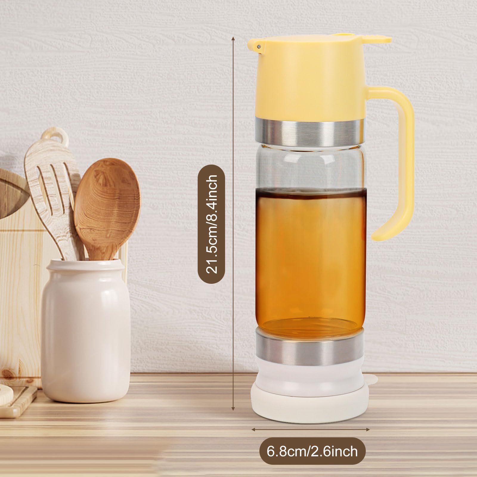 Honigspender aus Glas mit Silikonboden, kein Tropfen, Honigbehälter, Ahornsirupspender mit Griff, für Pfannkuchen, Kaffee oder Tee, Gelb, 2 Stück