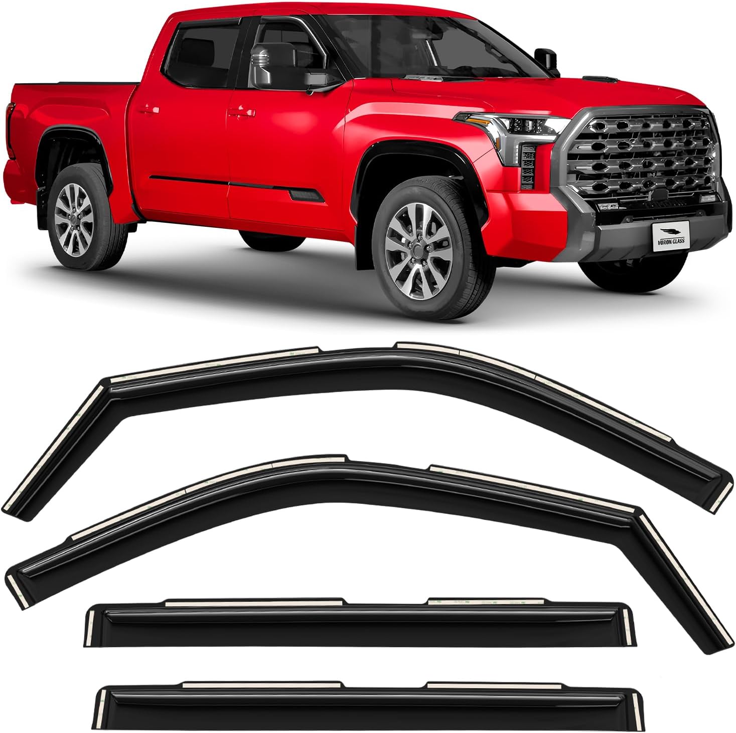 Voron Glass in-Channel Extra Durable Rain Guards for Toyota Tundra 2022-2026 CrewMax, Window Deflectors, Vent Window Visors, 4 Pieces - 200598
