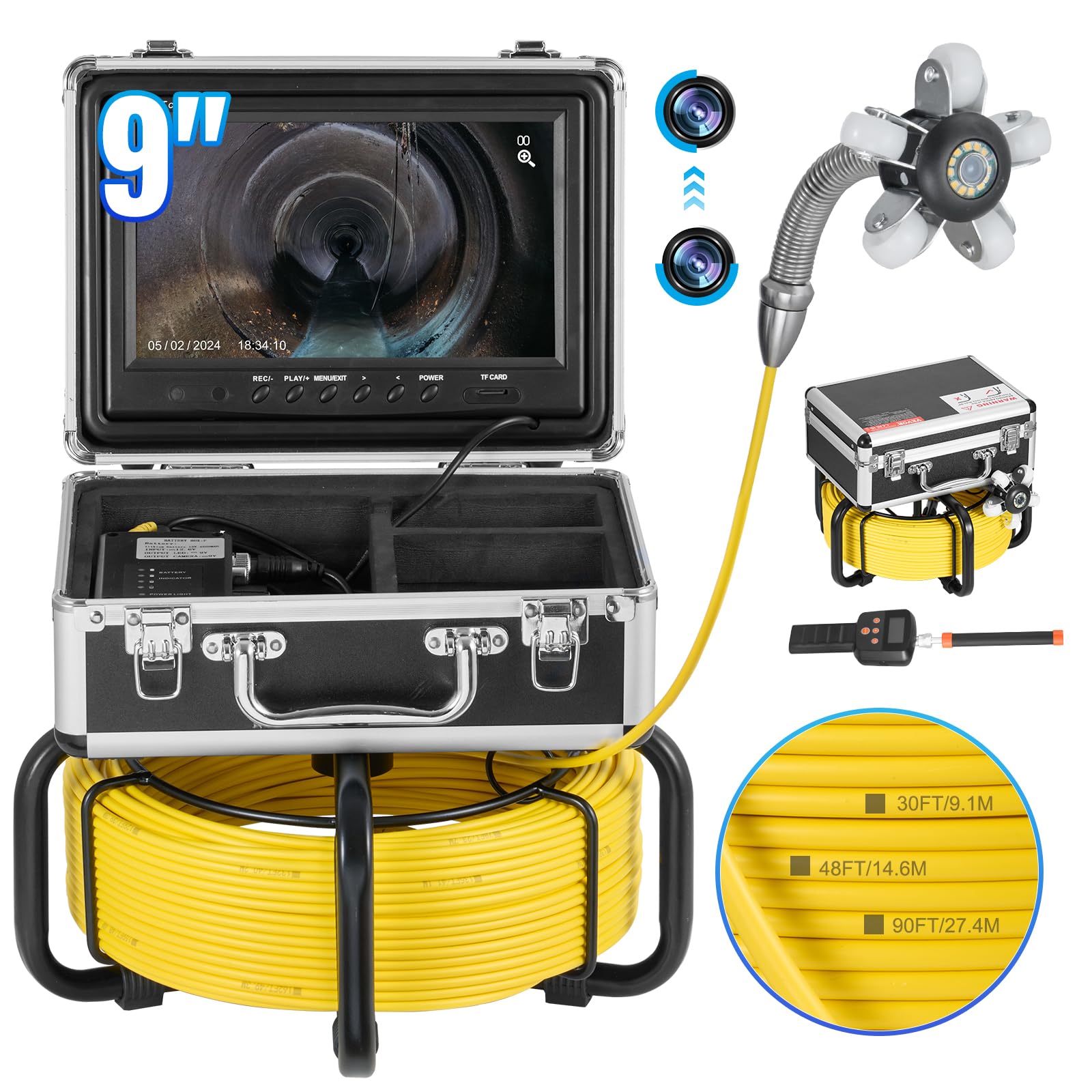 VEVOR Sewer Camera with 512Hz Locator,165 ft/50 m, Self-Leveling Drain Inspection Camera with 9