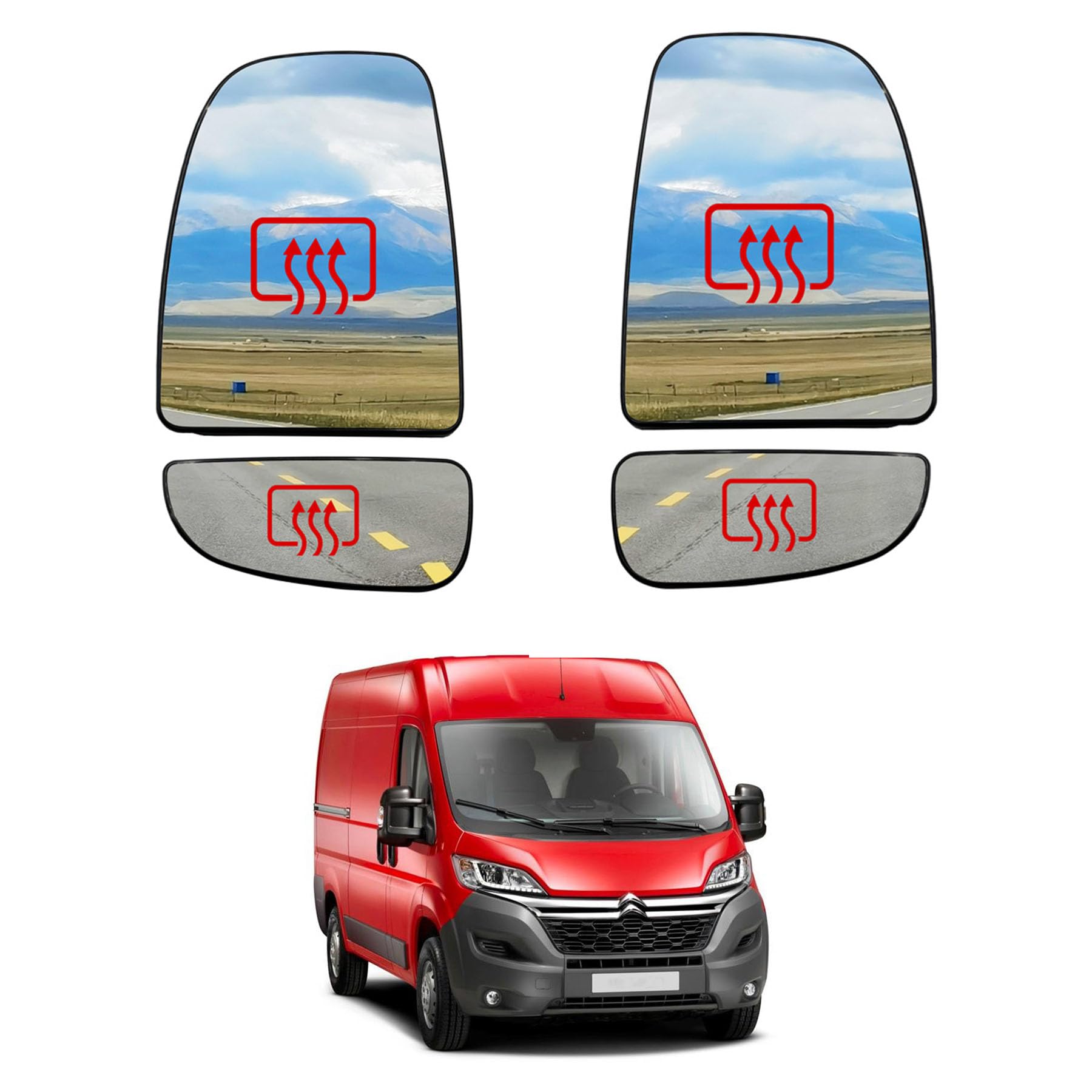 Convitex 4 Spiegelglas für Ducato Jumper Boxer Movano C 2006-, Beheizbar Konvex, Ersatz Spiegelglas, Außenspiegel Glas Links Fahrerseite + Rechts Beifahrerseite