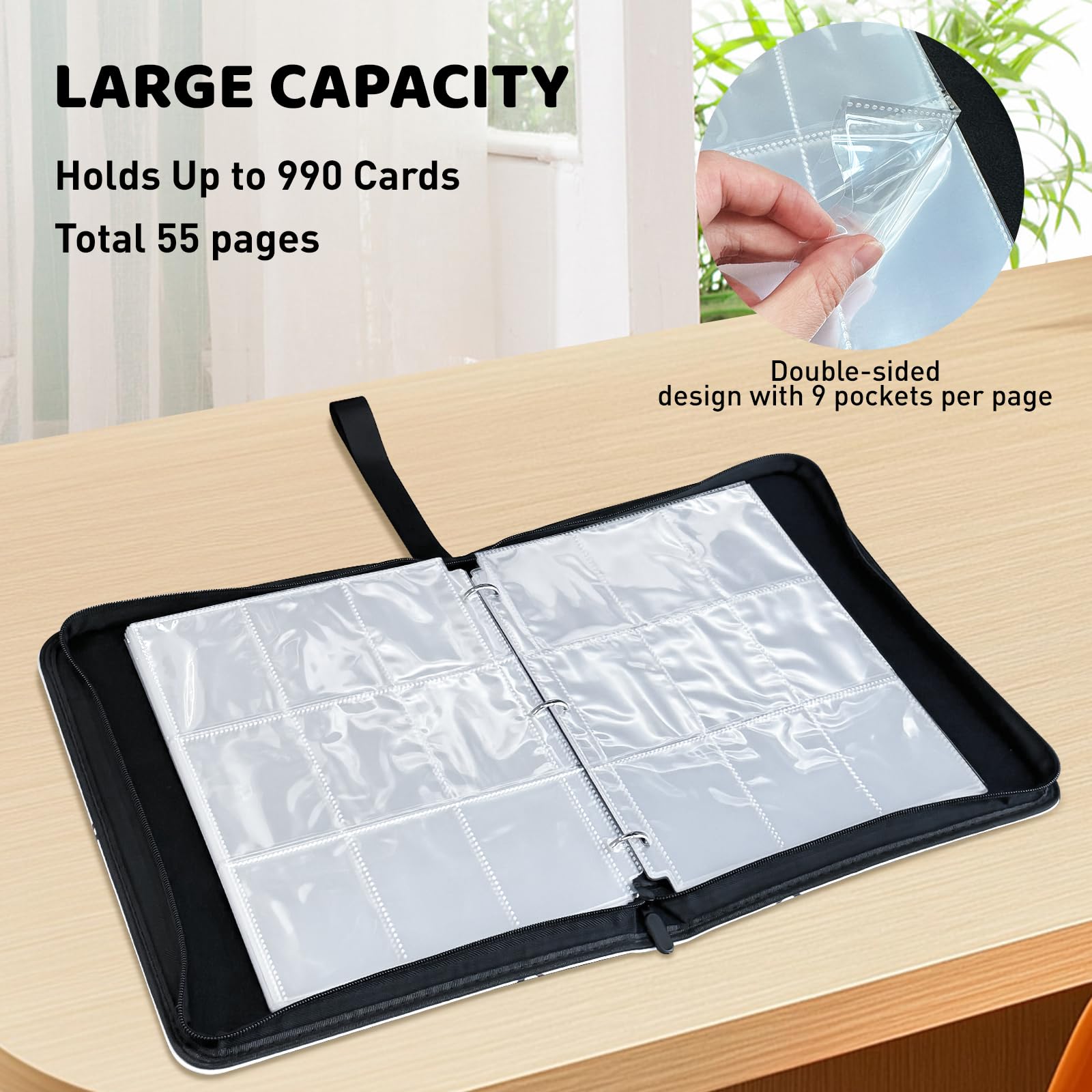 TLAZZ Raccoglitore di carte da baseball a 990 tasche, raccoglitore per carte collezionabili con 55 maniche rimovibili, raccoglitore per collezione di carte da collezione a 9 tasche, raccoglitore per