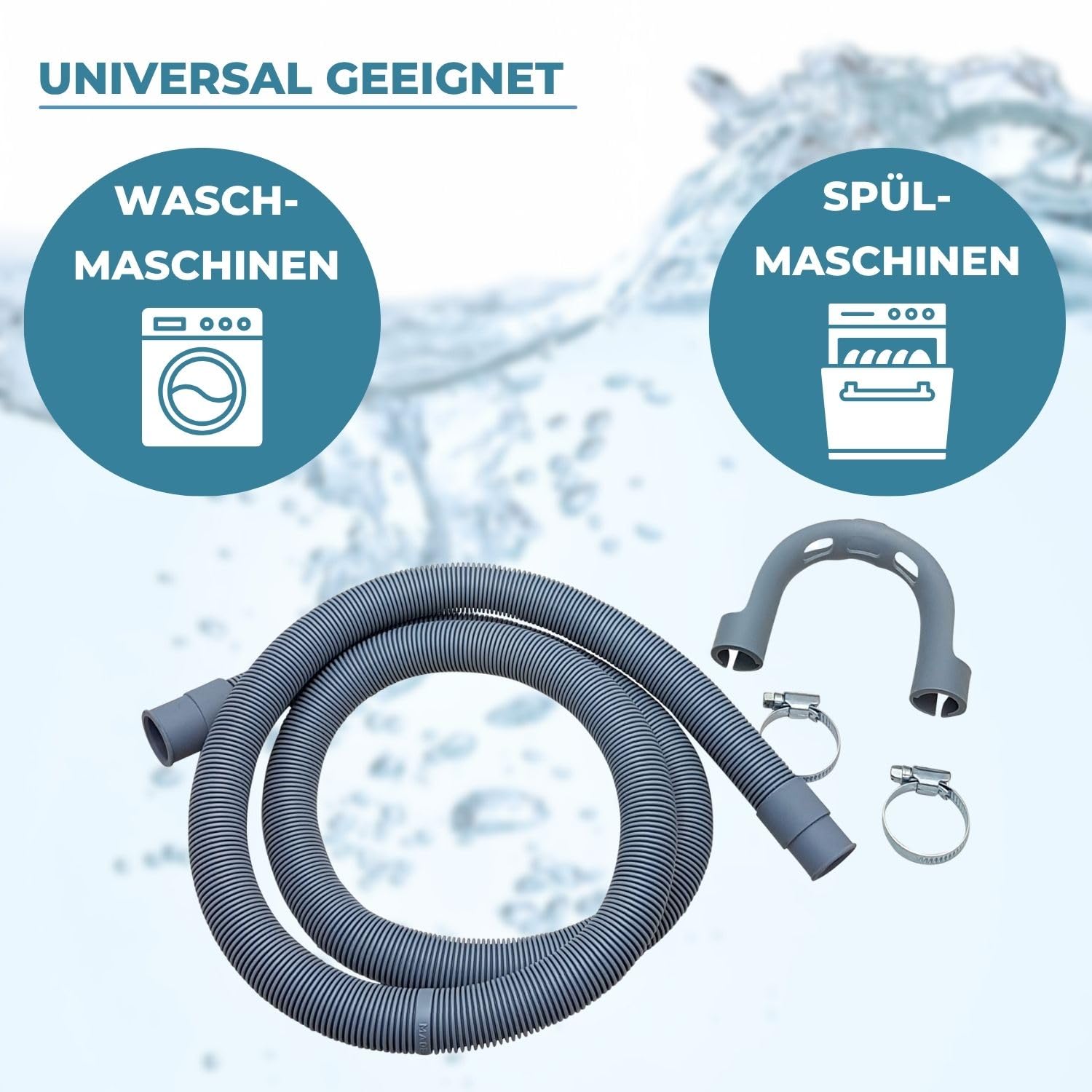 LICHTBLAU Ablaufschlauch 6,0m Waschmaschine Geschirrspüler Komplett Set | Wasserablaufschlauch Universal mit Schlauchschellen & Haltebügel – Abwasserschlauch Spülmaschine Waschmaschine