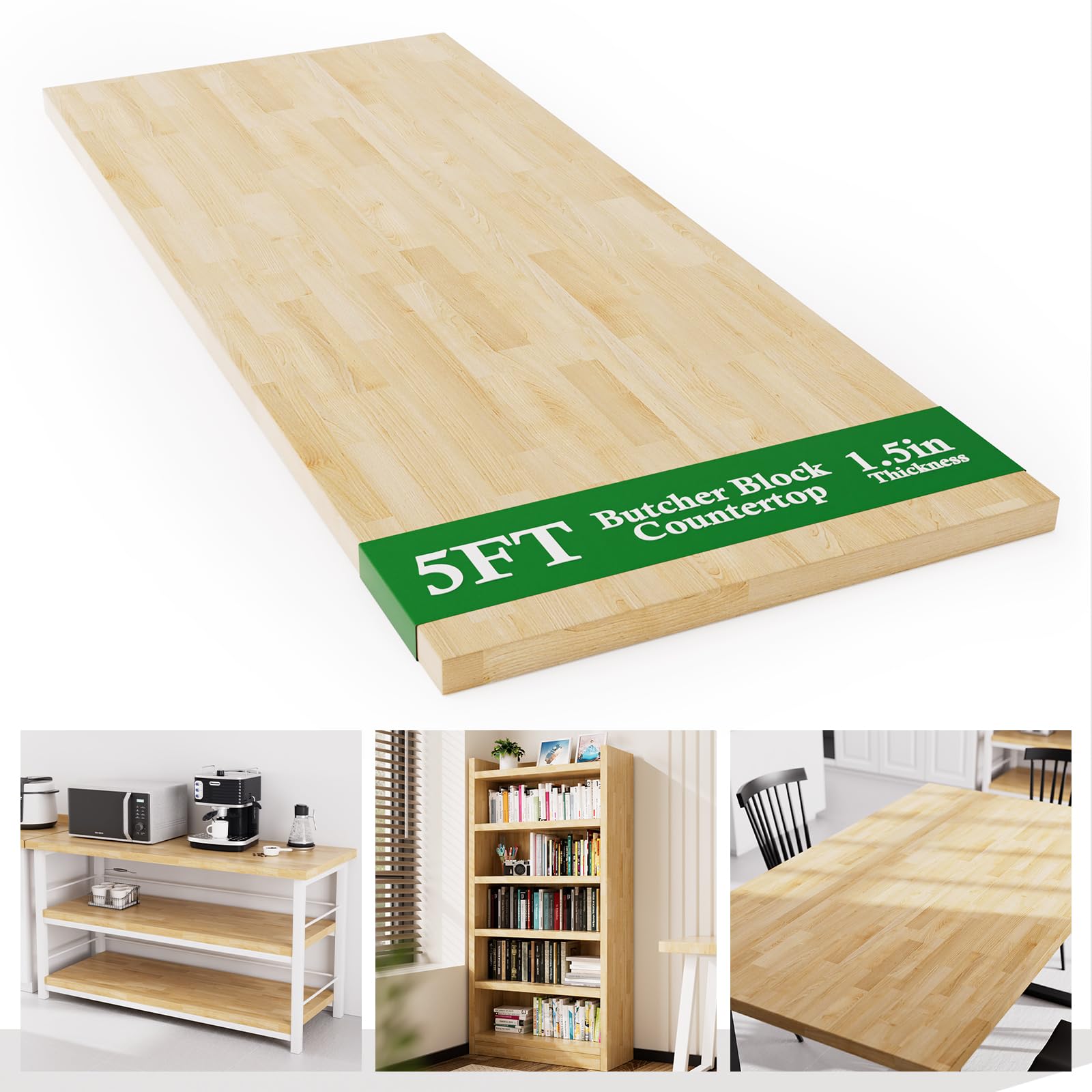 Photo 1 of **FACTORY SEALED** 5FT Butcher Block Countertop Birch Solid Wood - 60" x 25" Table Top Butcher Block Cutting Board for Kitchen Island Living Dining Table Office Desk Workbench laundry Countertop Unfinished 1.5" Th