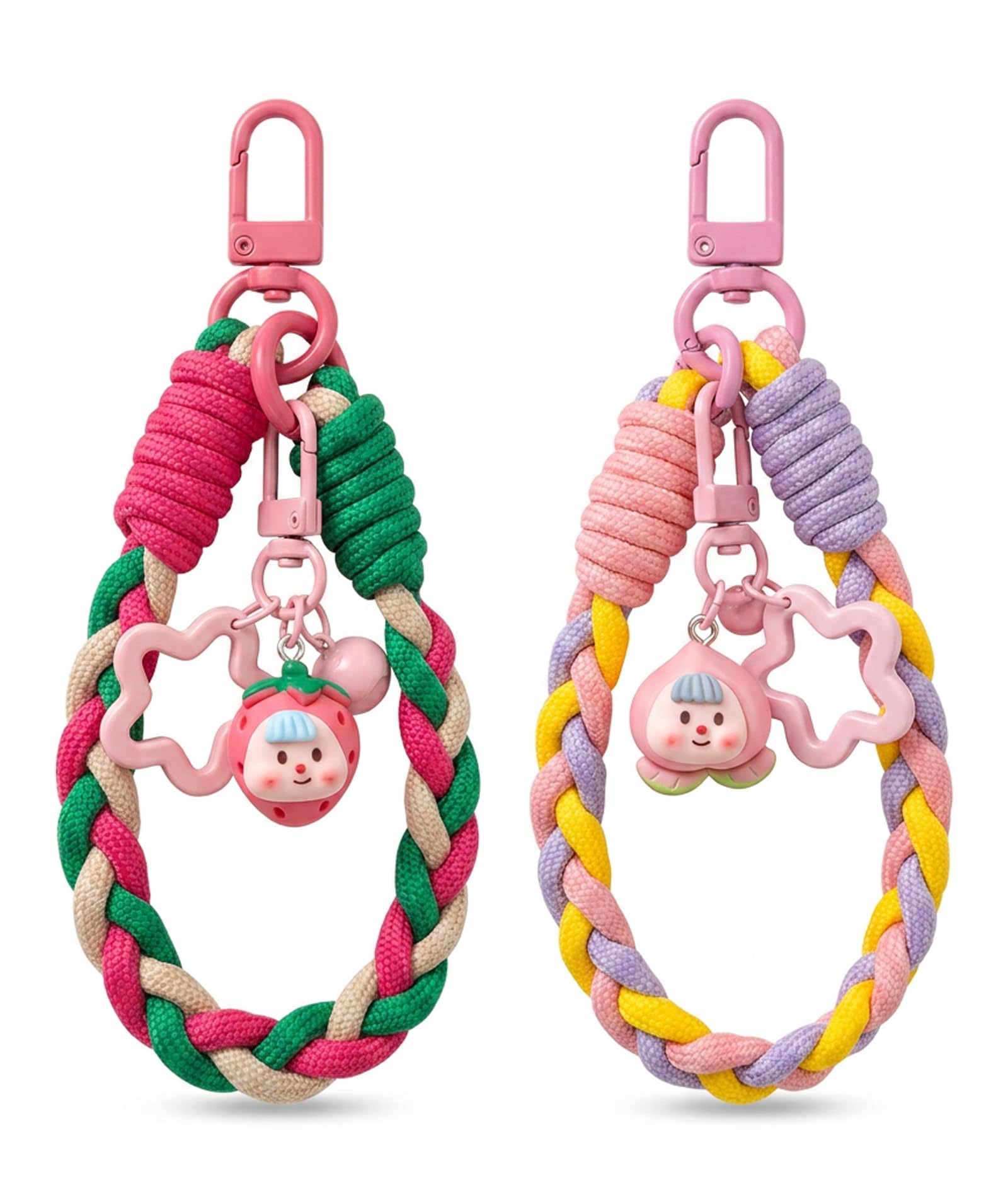 2PCS Phone Charms for Girls, Mobile Charms for Daily Use, Twisted Wrist Lanyard Keychain, Two Pack in Pink and Red Colors, Secure Attachment for Keys and Small Items-image-3