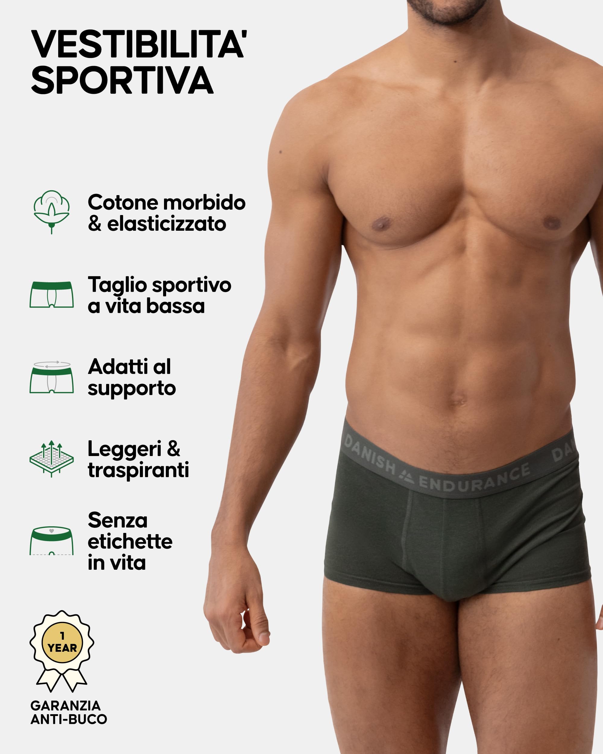 DANISH ENDURANCE Boxer Uomo a Vita Bassa in Cotone, Corti Senza Etichetta, Morbidi e Traspiranti, 6 Paia