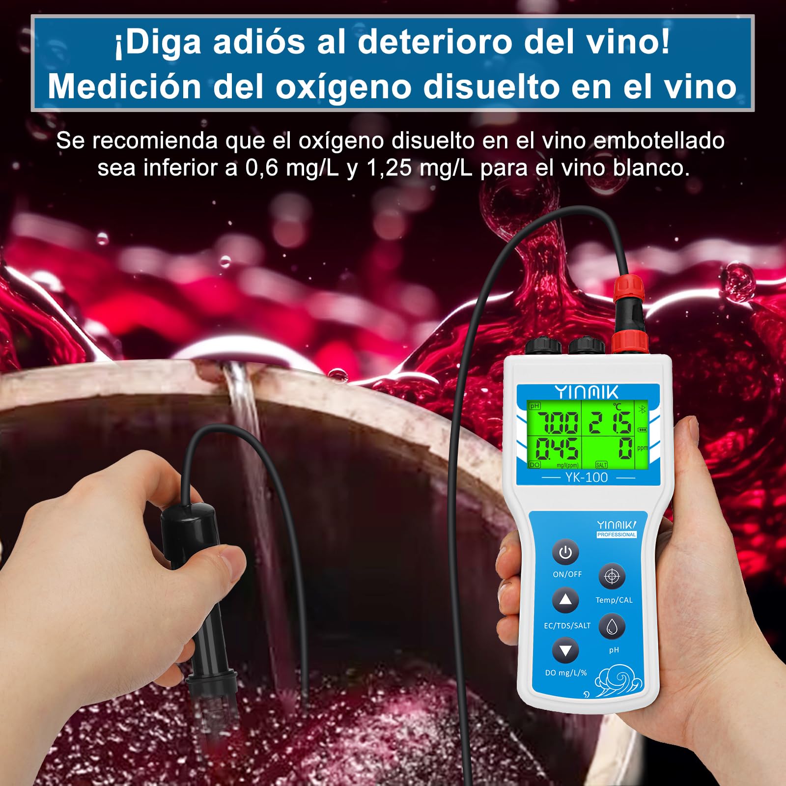 Medidor de Oxígeno Disuelto, Probador de pH DO SALT EC TDS Temp, Medidor de DO Inteligente con Compensación de Sal y Altitud, Monitor de DO Digital para Acuario, Acuicultura, Elaboración Científica | Medidor de temperatura 6 en 1 pH DO sal EC TDS con sali