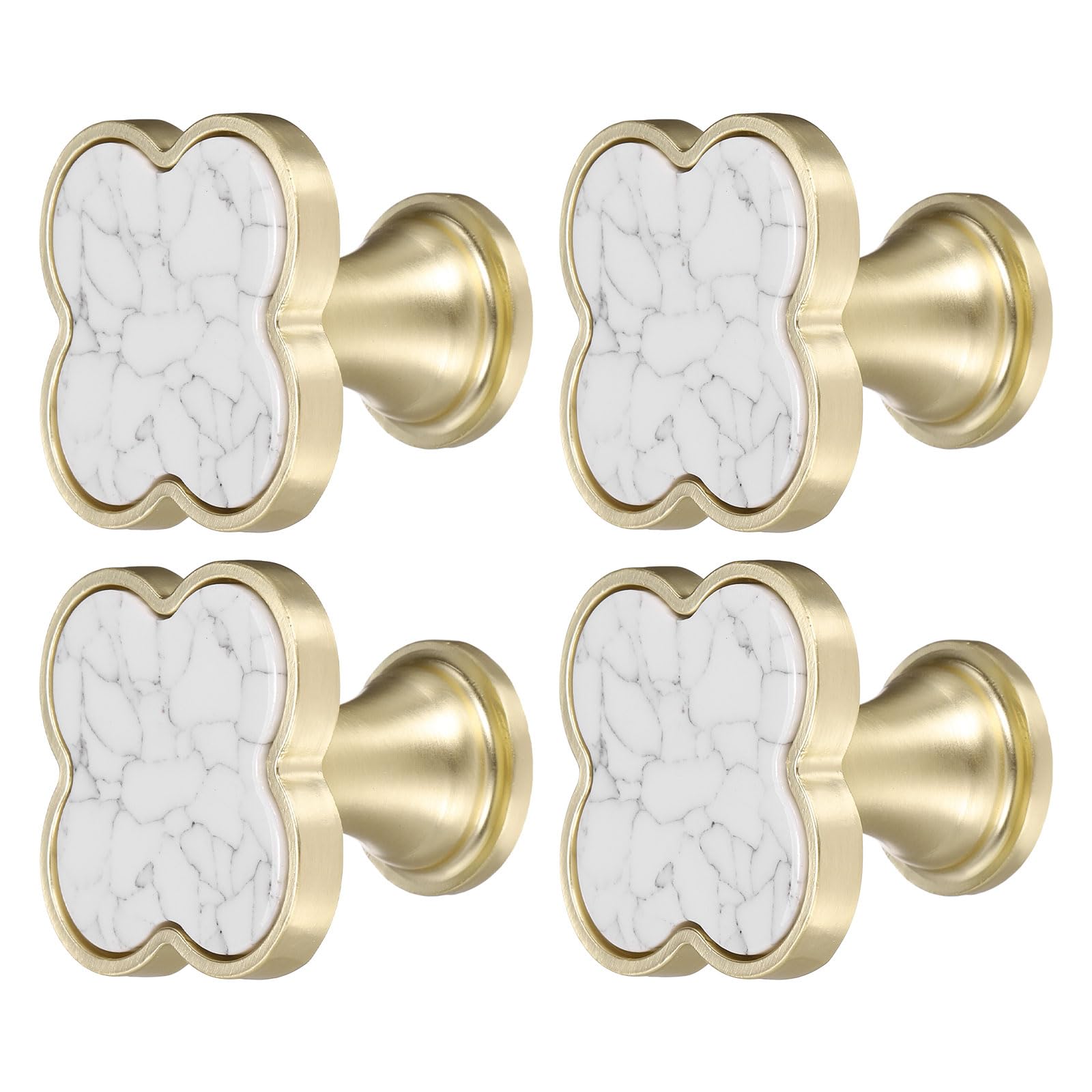 sourcing map 4Pcs Drawer Knobs, Zinc Alloy Decorative Four-Leaf Pull Handles with Screws for Furniture Dresser Wardrobe Cupboard, White
