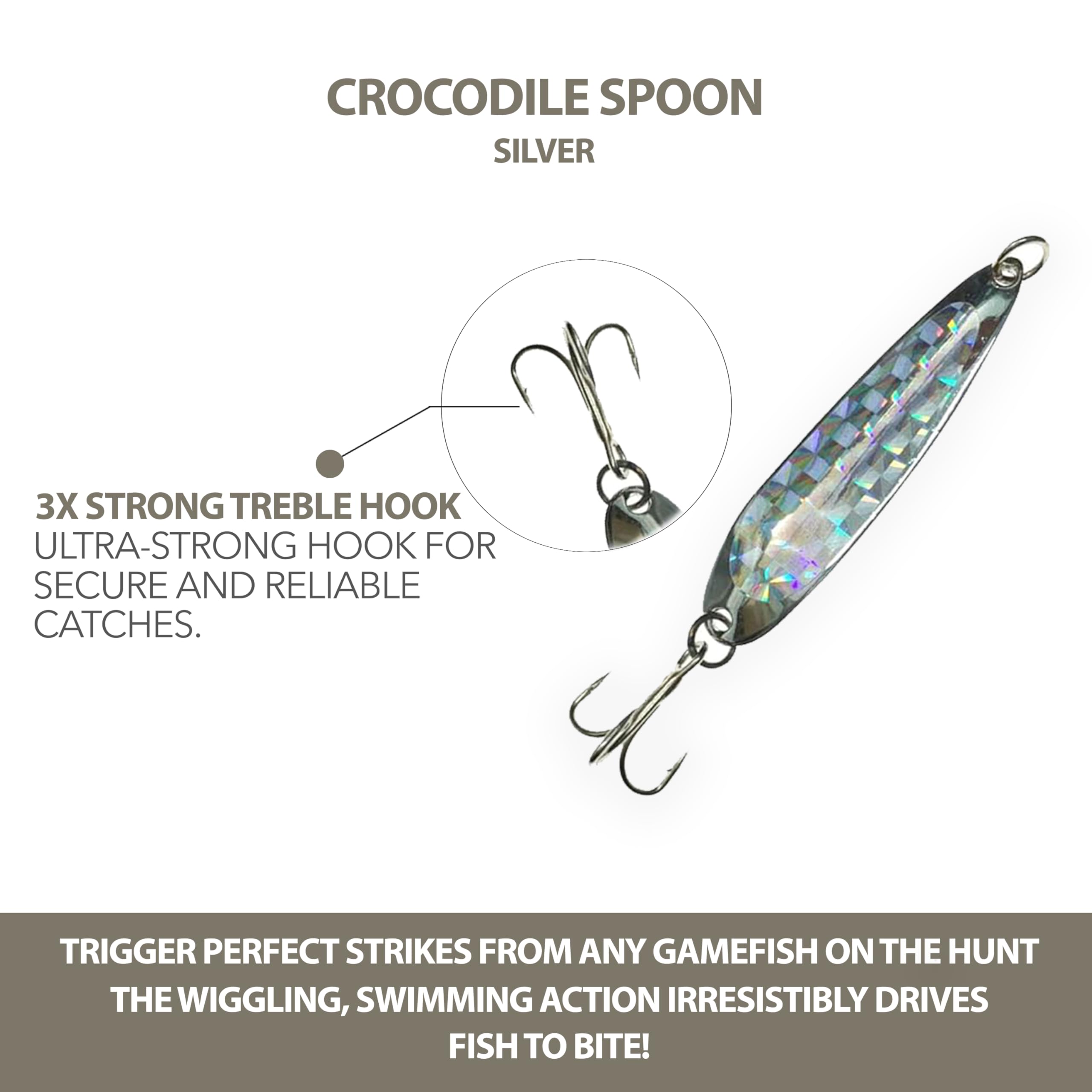 Crocodile Spoon Fishing Lures, Heavy-Duty Rigged, 12-Pack, 1/2oz, Silver