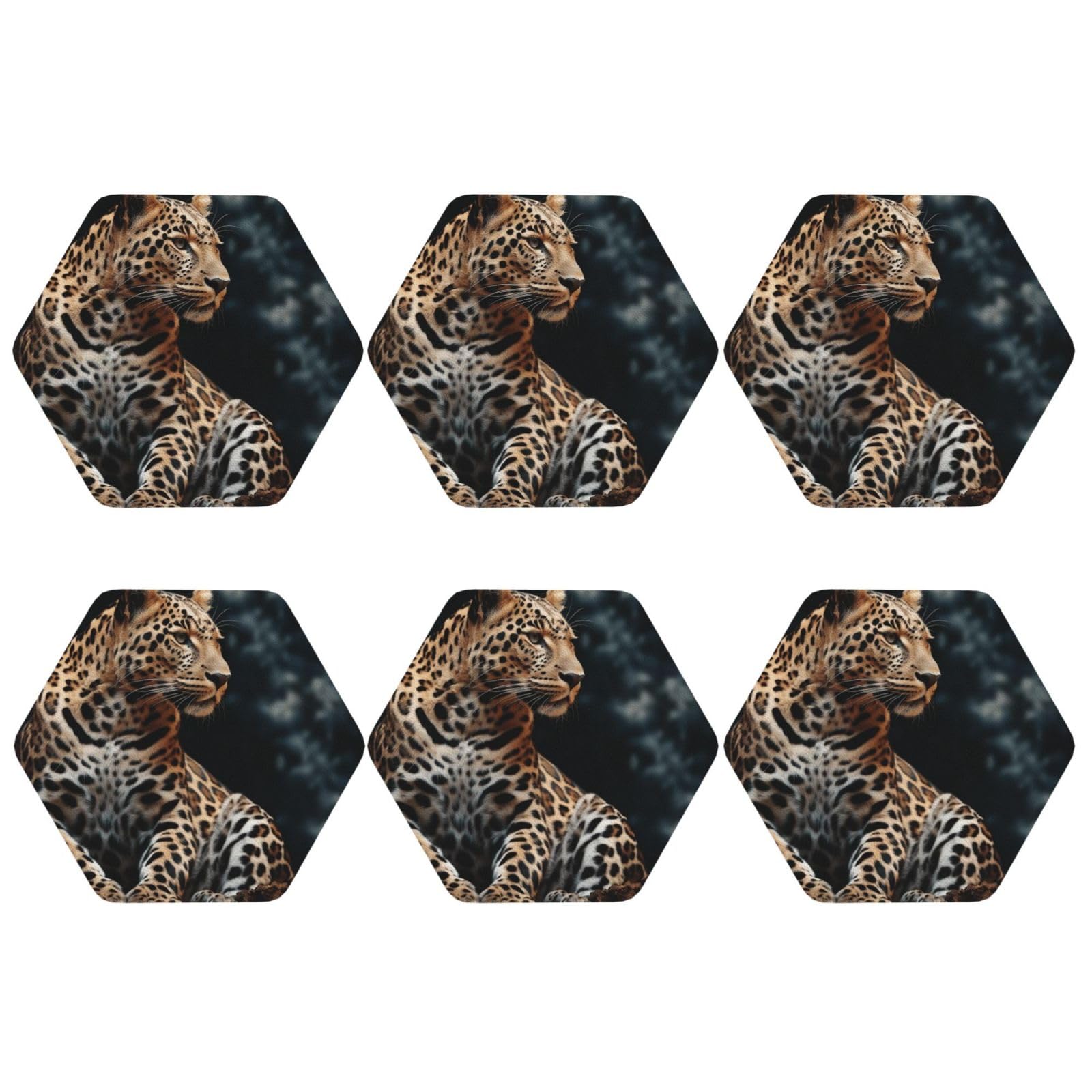 6pcs Leather Coasters for Drinks, A Leopard Sits Drink Coasters for Tabletop Protection, 4" Cup Coasters for Coffee Table Decor, Non-Slip Drinking Cup Mat for Hot Or Cold Drink