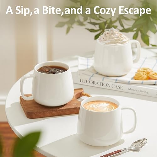 Miniatura 7 de Teocera Juego de 4 tazas de café de cerámica de 16 onzas, apilables, aptas para microondas, lavavajillas y horno, ideales para café, capuchino,