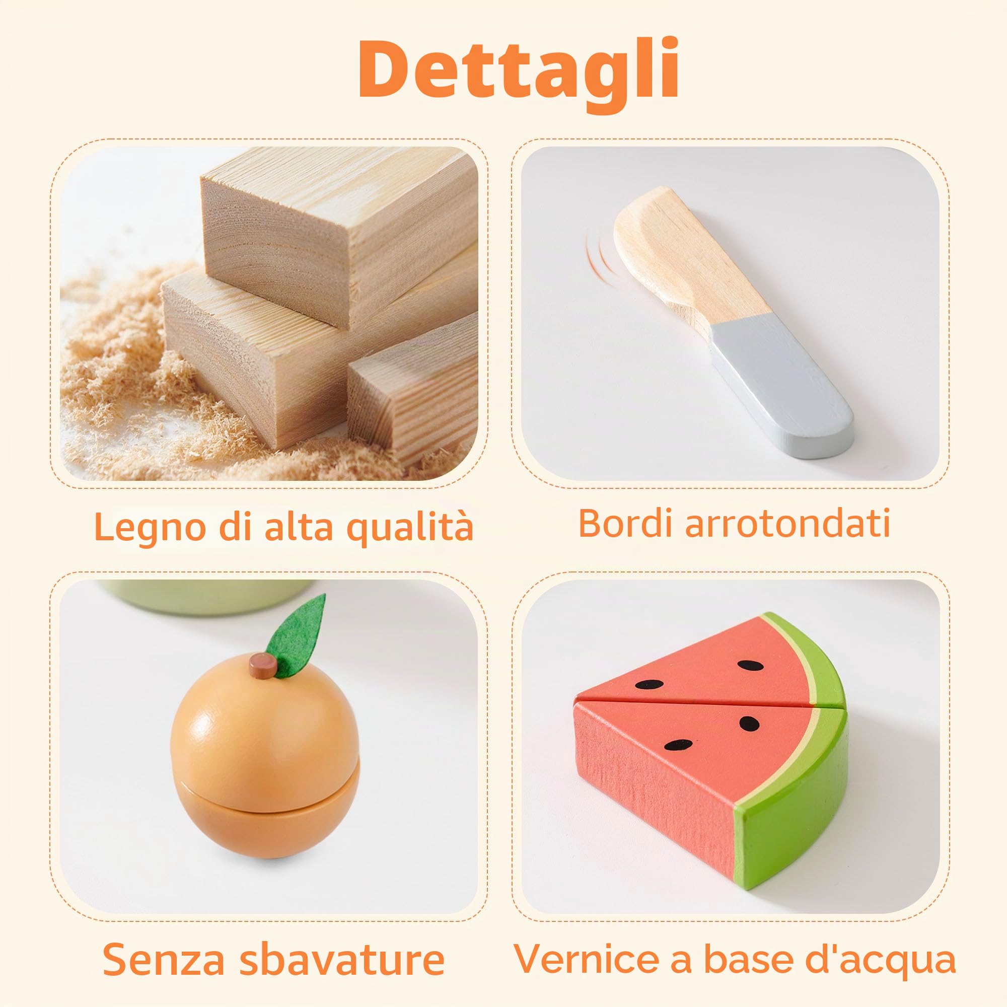 ROBUD Accessori per la cucina dei bambini in legno per giocattoli, alimenti per giochi di ruolo, cucine da gioco con custodia, regali per bambini a partire dai 3 anni in su, set di frutta