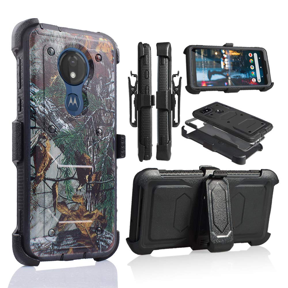 for Moto G7 Power Case, 6goodeals Heavy Duty Hard Shock Protector Full Protective Shield Case Cover with Belt Clip and Kickstand Built in Screen for Motorola G7 Power (Camo)