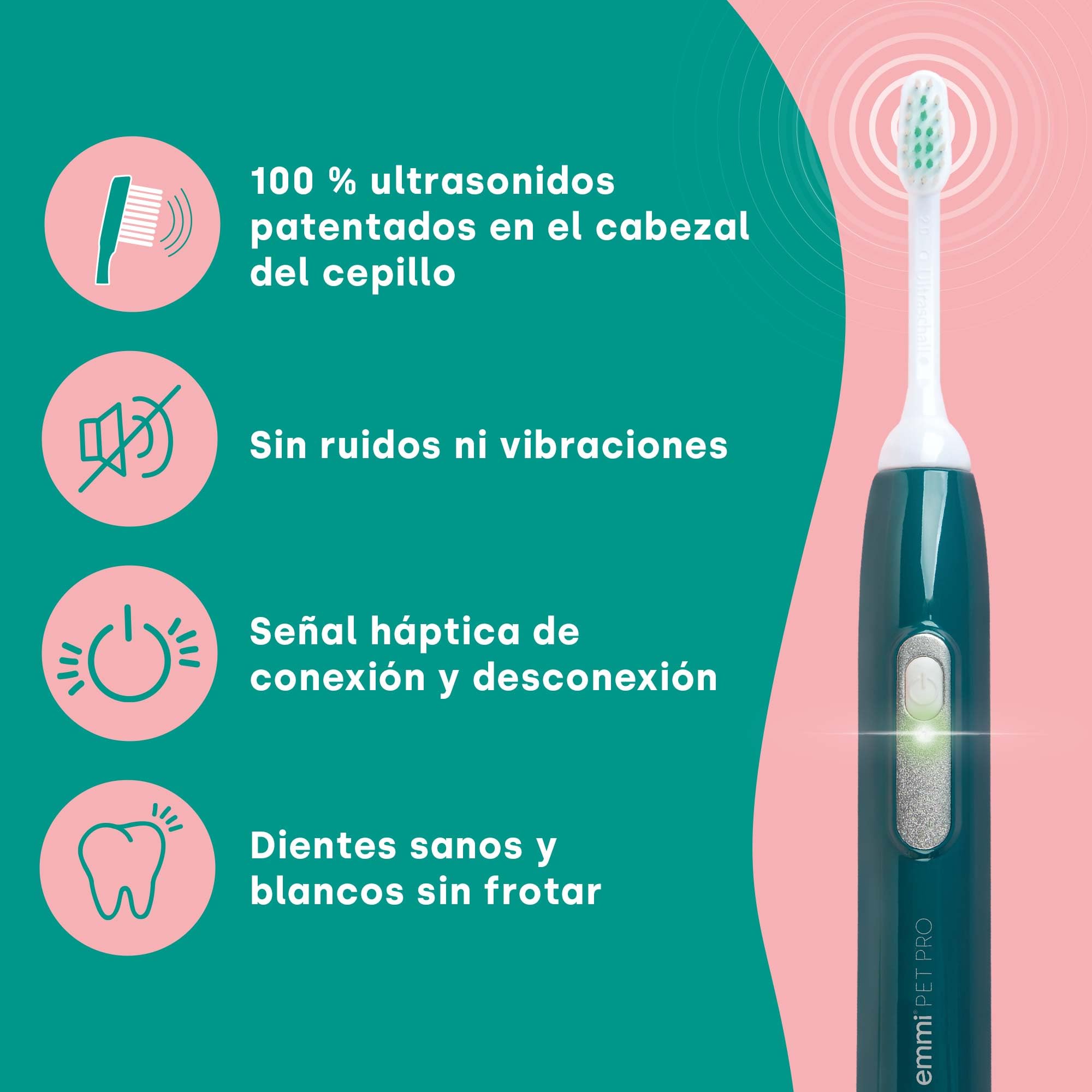 emmi-pet PRO Cepillo de dientes ultrasónico para perros - Cepillo de dientes silencioso para perros y gatos sin frotar con 96 millones de vibraciones - Contra el sarro y la inflamación
