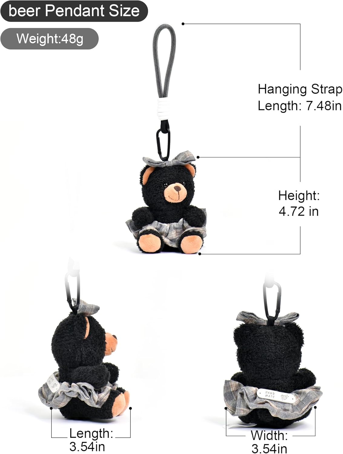 | Cute Black Plush Teddy Bear Keychain – Soft Stuffed Toy Bag Charm, Car Hanging Ornament & Desk Decor, Adorable Gift for Women, Girls, Birthday, Christmas & Holidays - Image 2