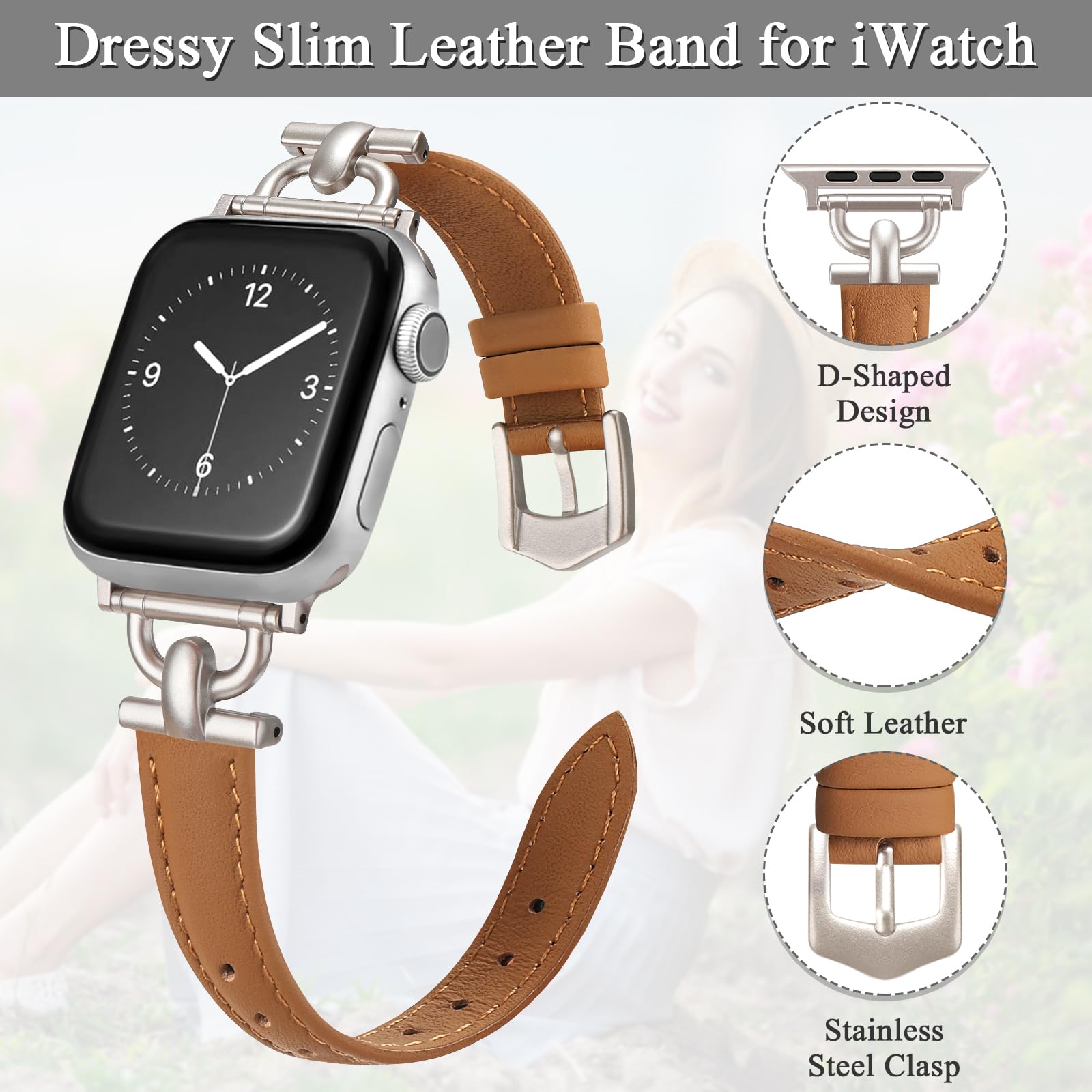 mxiixnai Leather Strap Compatible with Apple Watch Straps 41mm 40mm 42mm 38mm Women - Image 3