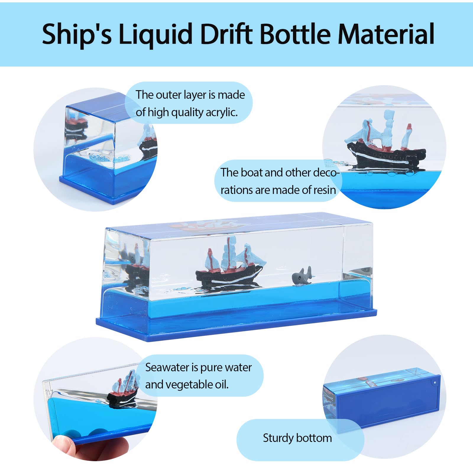 Teksome Bateau De Croisière Dans Une Bouteille – Fluide Dynamique Insubmersible – Décoration Acrylique Apaisante & Anti-Stress