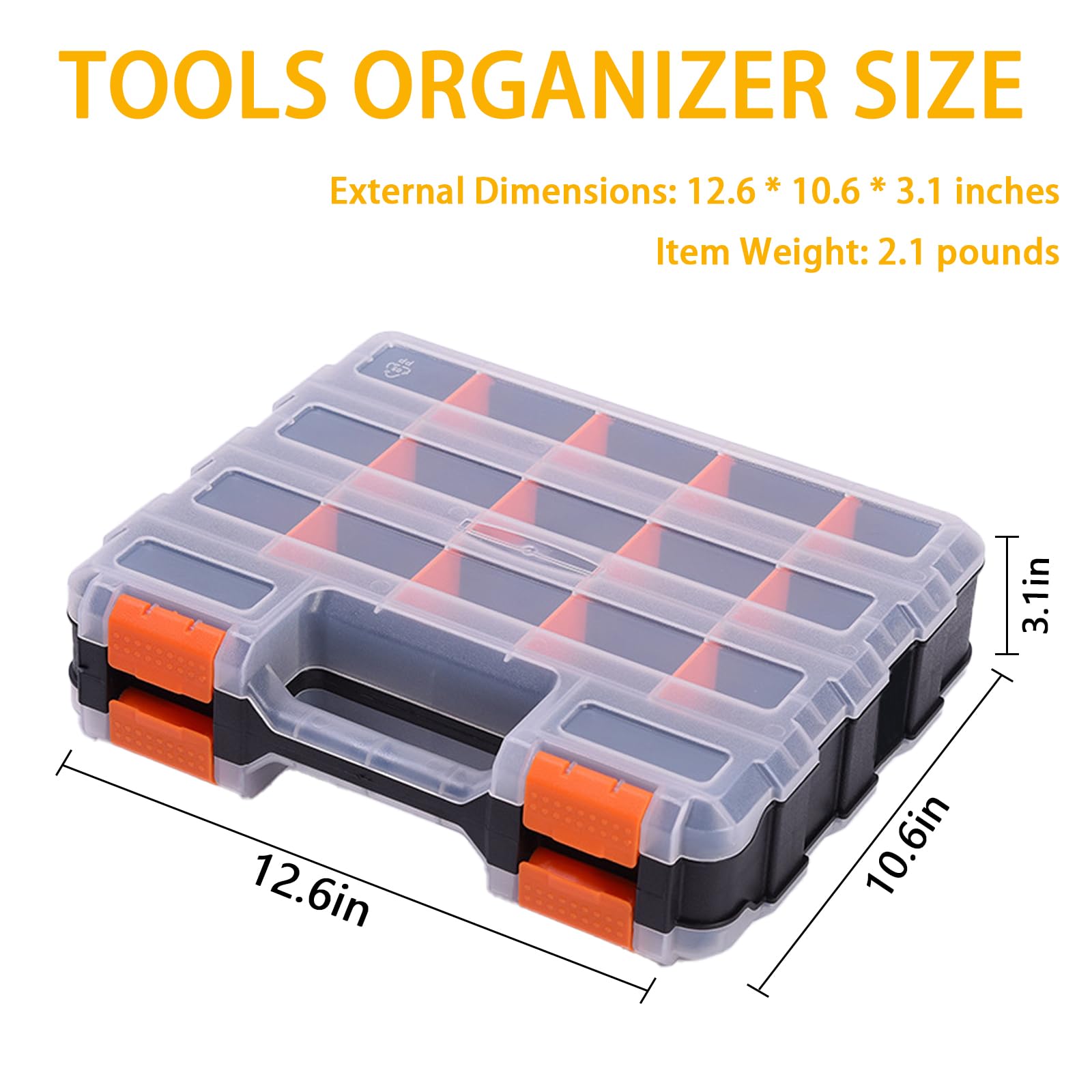 Organizer per piccole parti a doppio lato, organizer per ferramenta con 30 scomparti rimovibili, 4 sezioni fisse, scatola organizer portatile in plastica per viti, dadi e bulloni