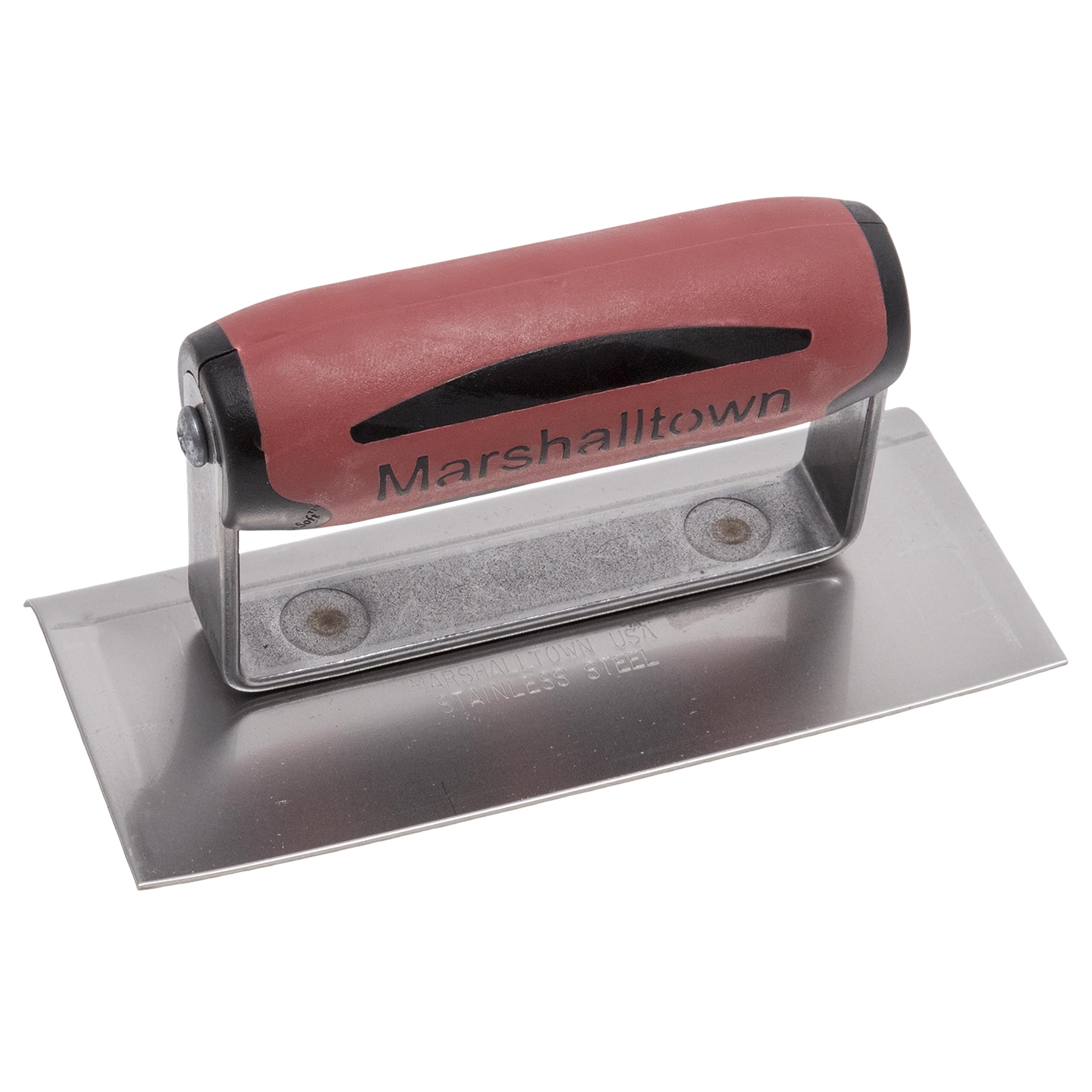 Truelle de bordure Marshalltown avec extrémités courbes, R 13mm, L 16mm avec manche DuraSoft en acier inoxydable, dimensions de la truelle : 152x76 mm