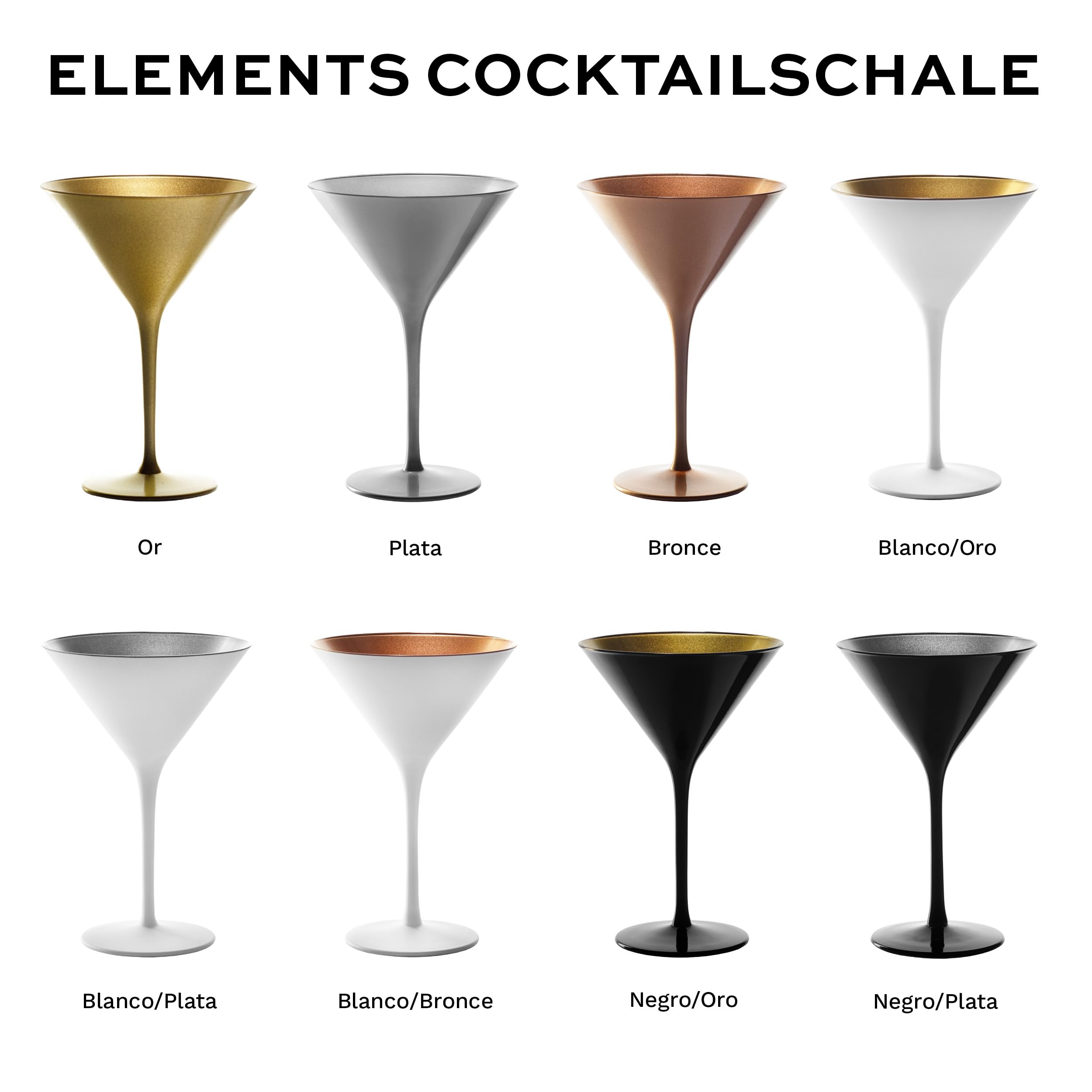 Stölzle Lausitz Copas de Cóctel Blancas/Bronce Set de 6, 240 ml – Copas Elegantes para Martini & Manhattan – Copas de Cristal Sin Plomo – Resistentes al Lavavajillas & a los Golpes