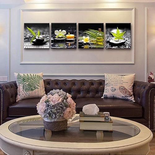 Miniatura 3 de Yxbhhym - Lienzo de arte negro Zen para pared, meditación, póster verde, impresiones fotográficas de piedra, pintura de masaje, cuadros de baño para