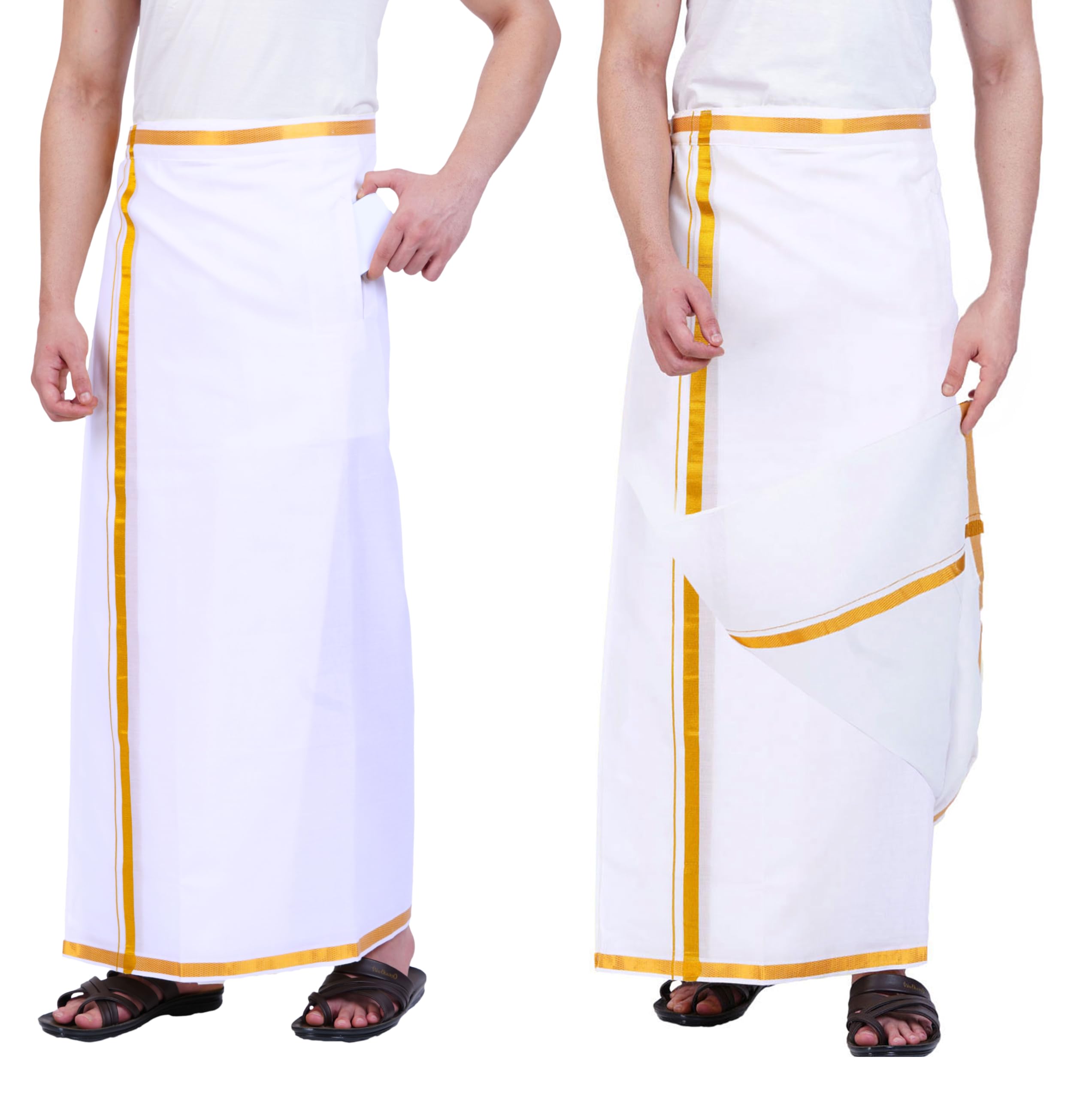 Cotton Mens Free Size Stitched Double Layer Dhoti/mens Cotton Double Stitched dhoti-image-24
