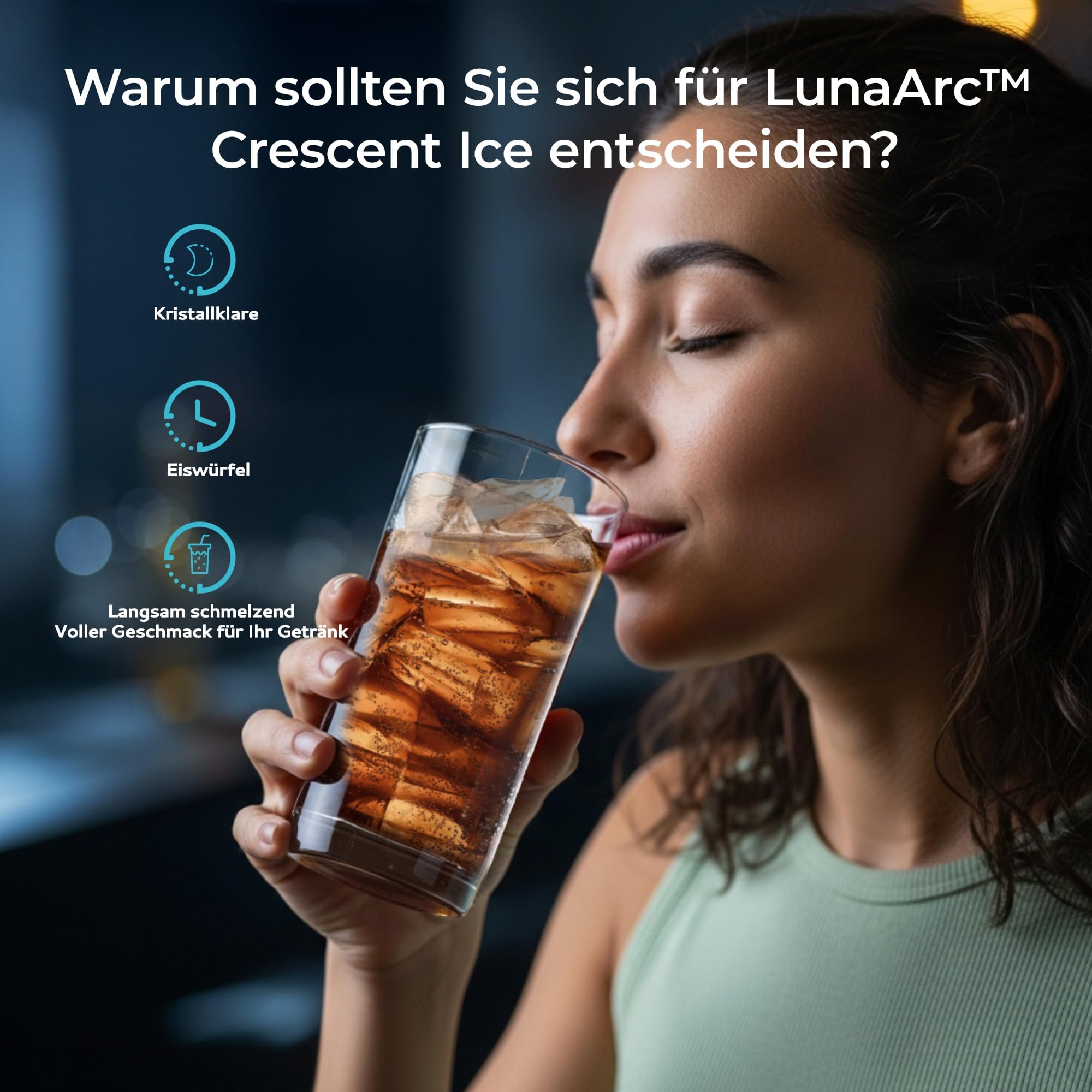 EUHOMY Tragbarer Crescent Eiswürfelmaschine, fertig in 12 Minuten, 1600 Stück/Tag, automatische Tiefenreinigung, Eiswürfelmaschine für Whiskey/Kaffee/Softdrinks