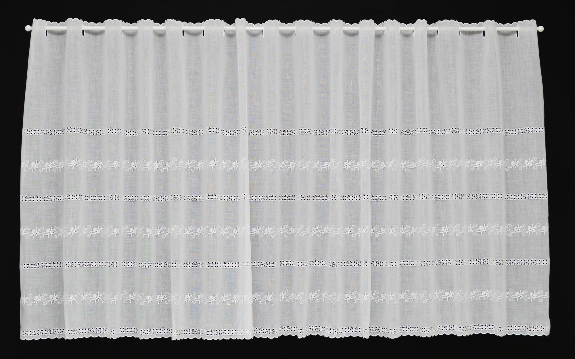 Rideau brise-bise brodé Batiste 57x168 cm blanc pour fenêtre de cuisine