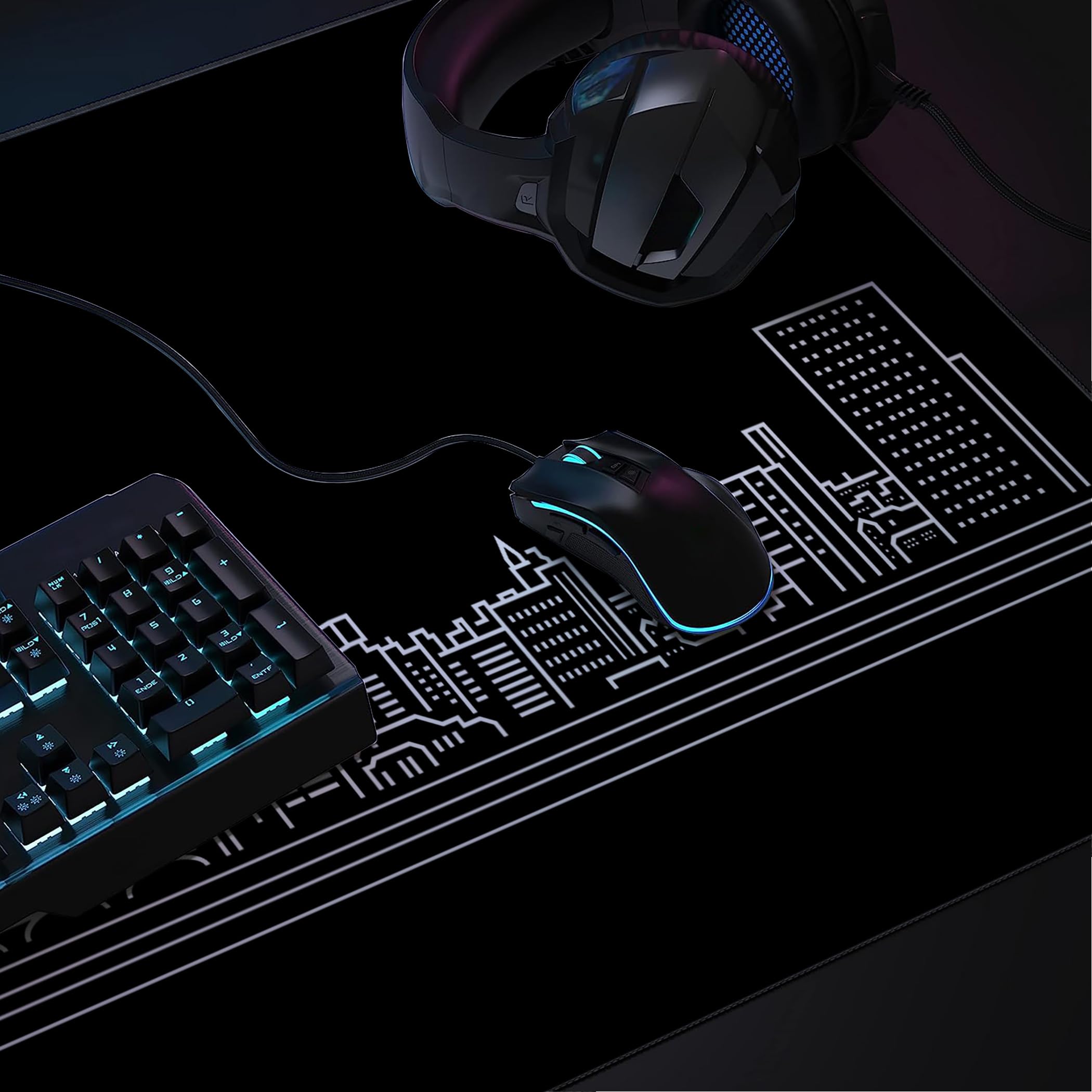 LL-COEUR Noir Grand Tapis de Souris de Jeu 90x50x0,3cm Gamer Tapis de Bureau Large et Étendu XXL Speed Gaming Mousepad pour PC, Clavier et Ordinateur XXL