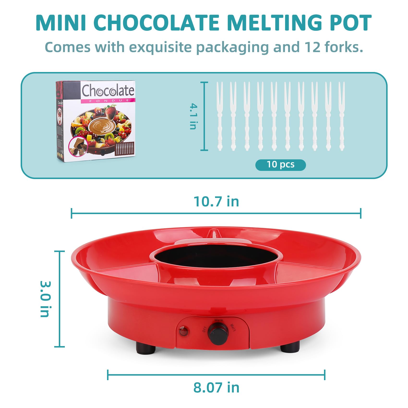 Elektrischer Mini-Schmelztopf für Schokolade, 250 ml, Schmelzfondue-Set mit 4 Gabeln, niedlicher Schokoladen-Fondue-Brunnen, Wärmer für Milchschokolade, Käse, Butter, Süßigkeiten