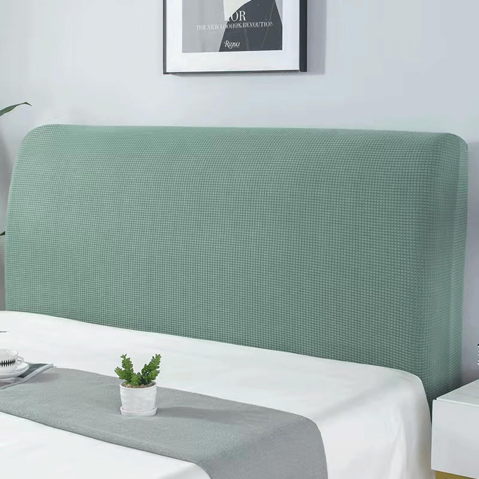 Bed Headboard Covers Slipcover, Nordic Style Stretch Headboard Covers for King/Single/Double Bed, Dustproof Protector Decor Bed Head Cover for Wood/Leather/Upholstered Headboard(110-135cm,Green)