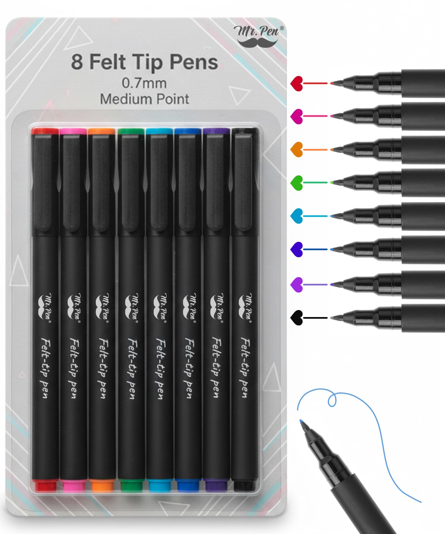 Felt Tip Pens, Pens Fine Point, Pack of 8, Fast Dry, No Smear, Colored Pens, Journaling Pens, Felt Pens, Planner Markers, Planner Pens